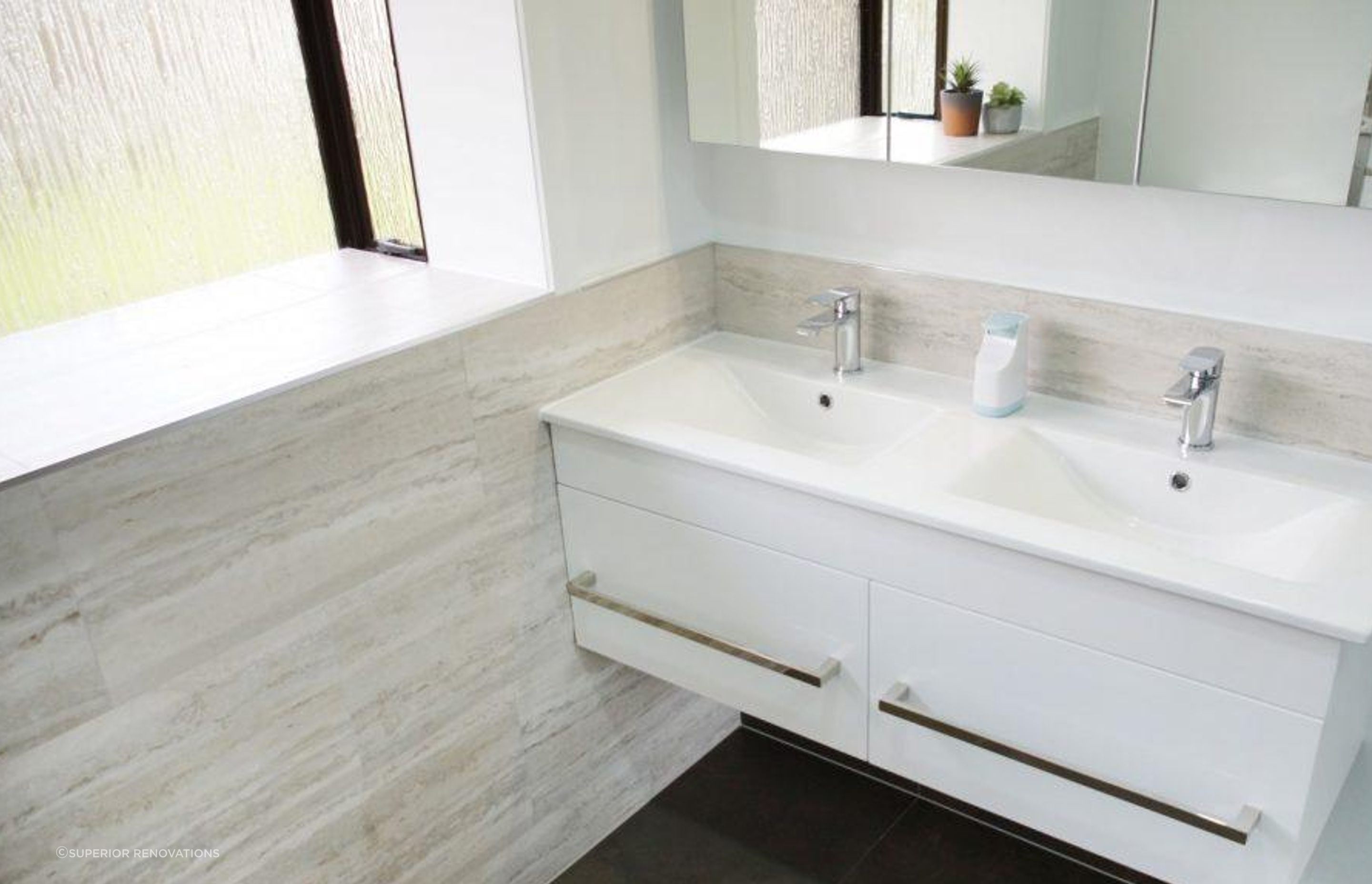 Wall mounted sink in Papatoetoe bathroom renovation