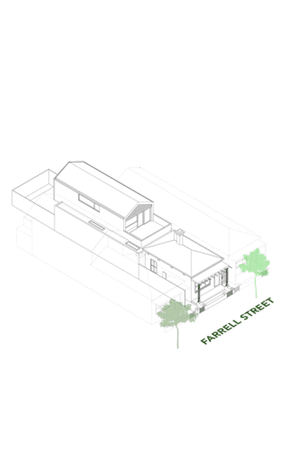 An addition to this Port Melbourne home pops up behind the original heritage facade to capture views of the city while still retaining backyard space for a secluded courtyard.