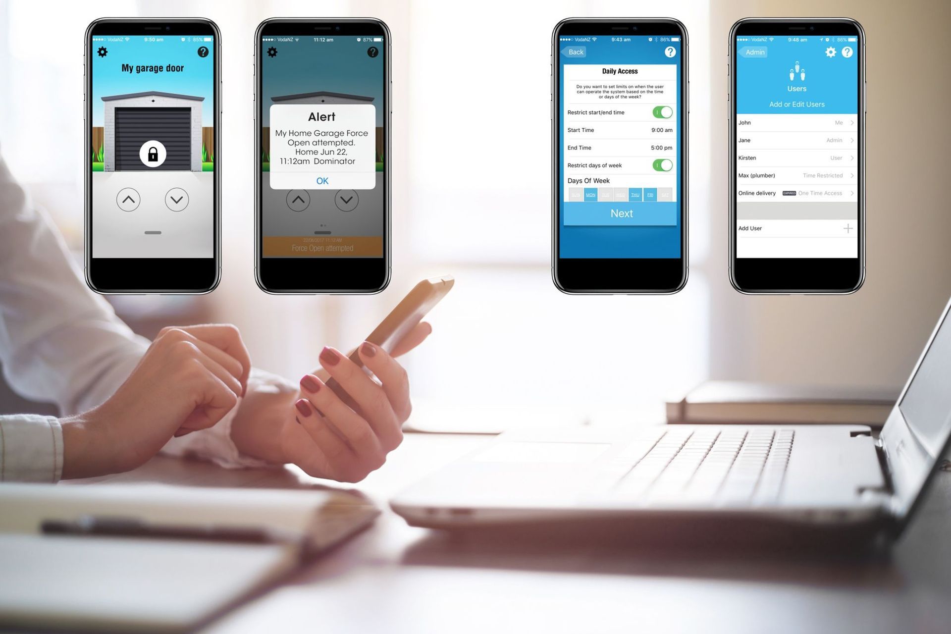 With the Dominator app, you can see in an instant whether your garage door is secure or choose to open or close it as much as you like.