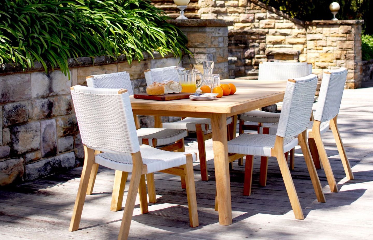 Teak frames and a Rehau wicker weave means Barwon Outdoor Dining Chairs can be left outside in the full Australian climate all day, every day.