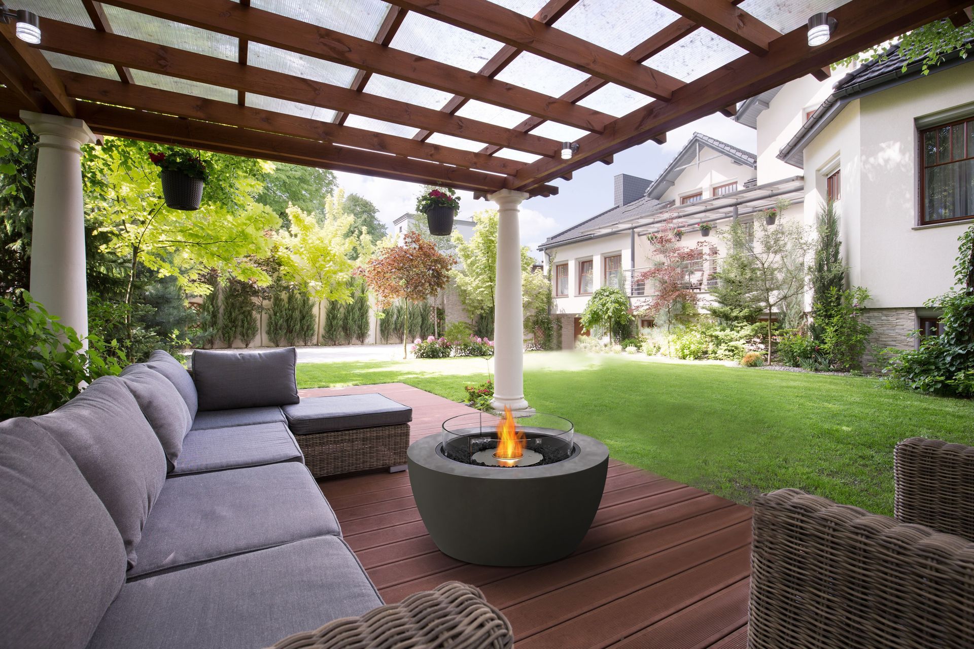 The simple design of this fire bowl is well suited to a backyard area with a timber trim.