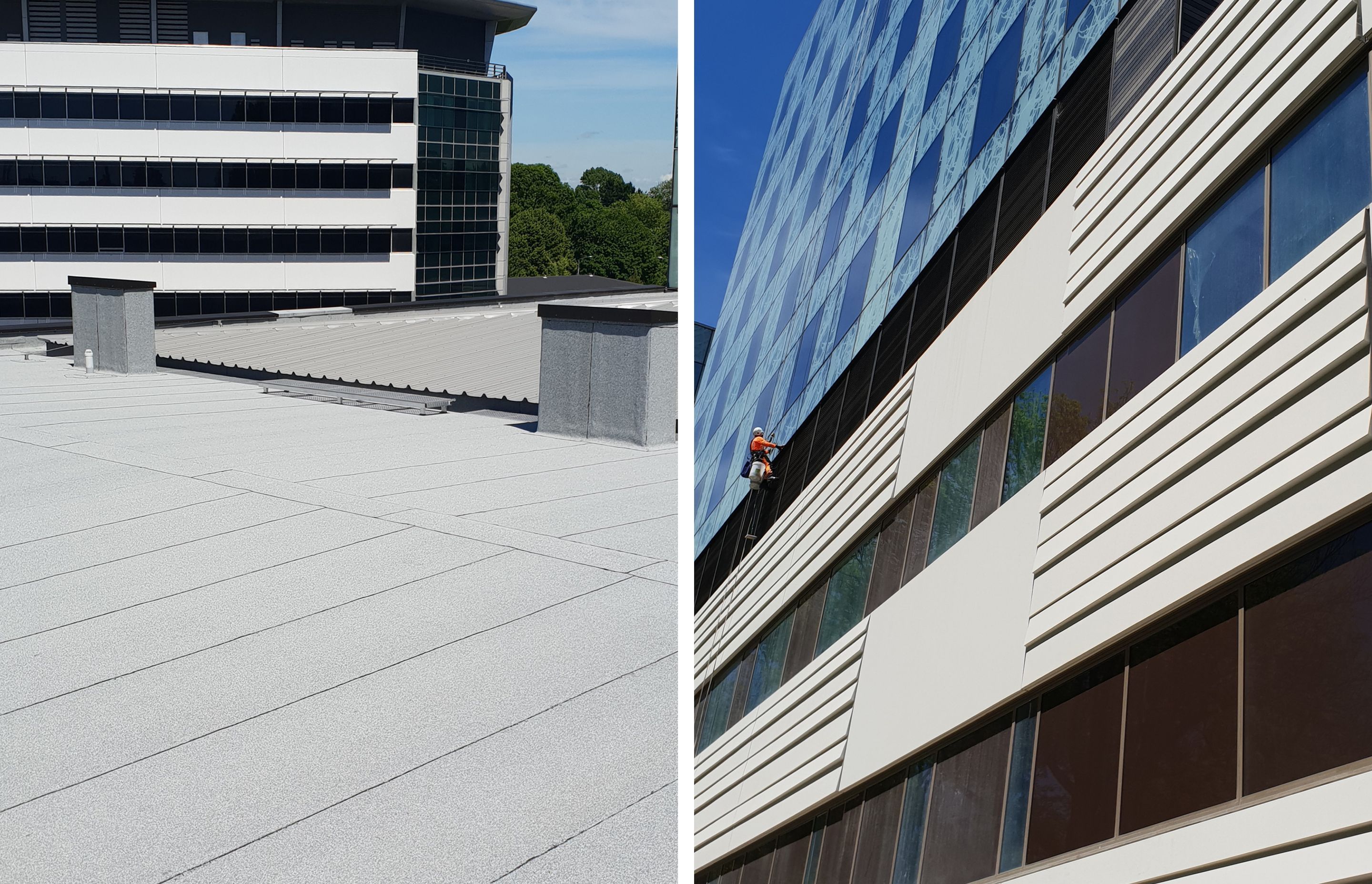 Equus Soprema DuO (left) is a 4mm, single-layer flexible waterproofing membrane system with integrated vapour distribution capacity allowing trapped vapour to expand without bubbling. Keim Granital (right) is an extremely long-life, silicate-based exterio