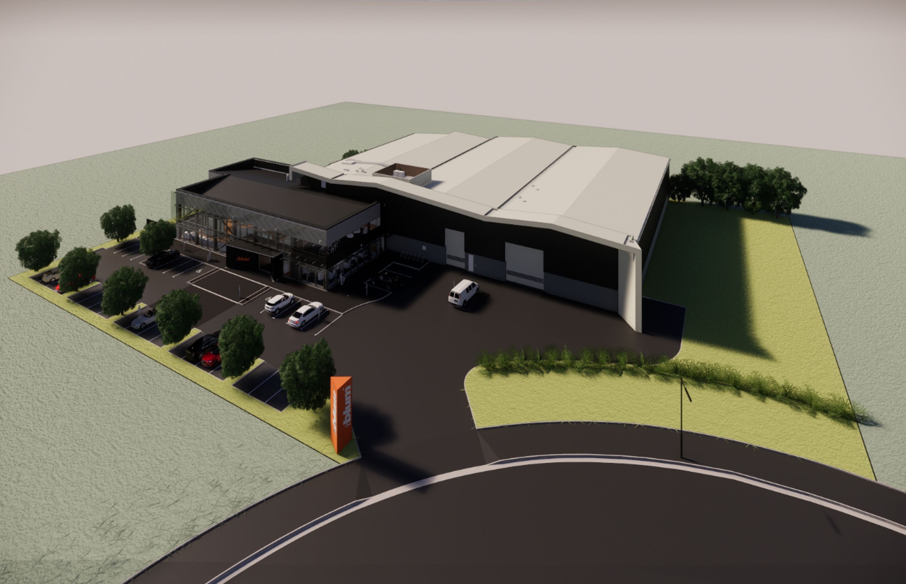 An artist's impression of the new showroom/office/warehouse facility.