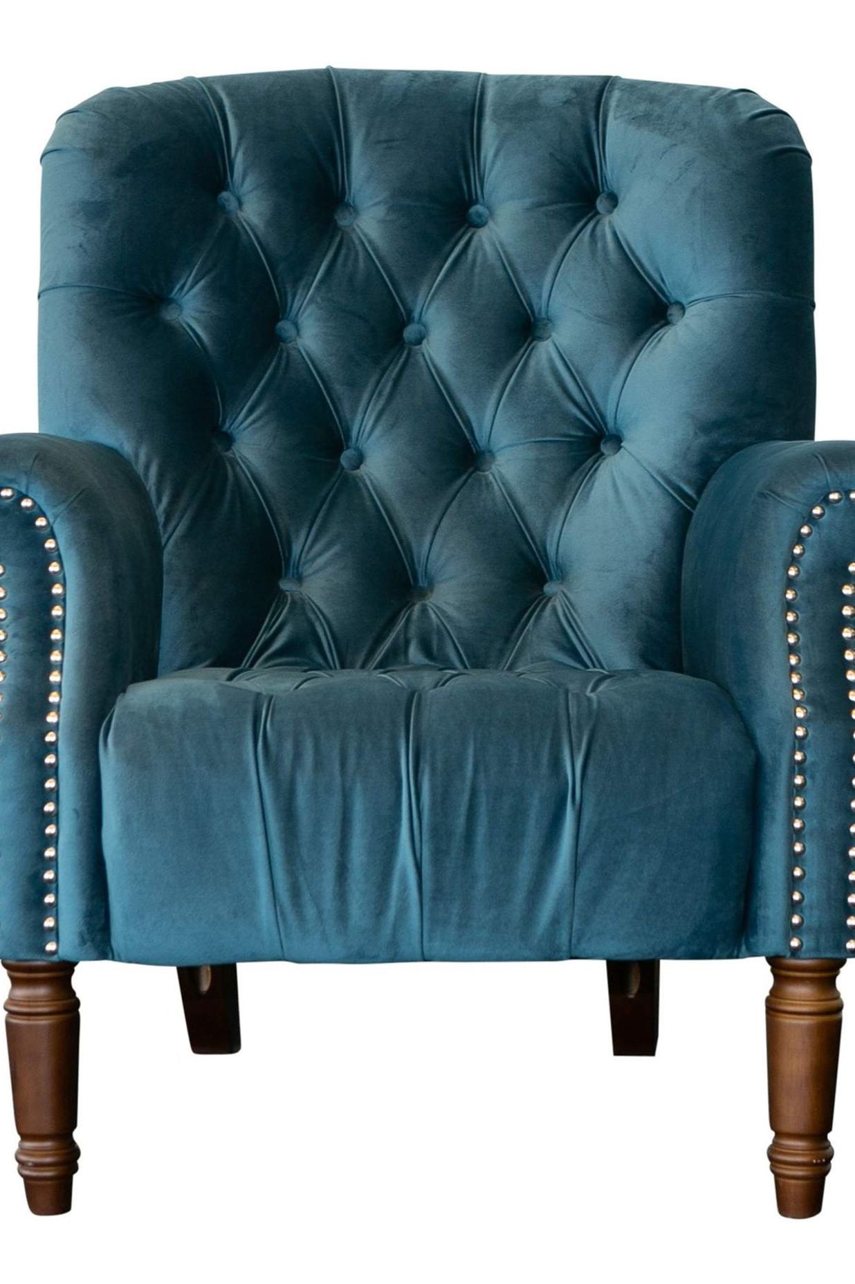 Maurice buttoned armchair in blue velvet, OneWorld Collection