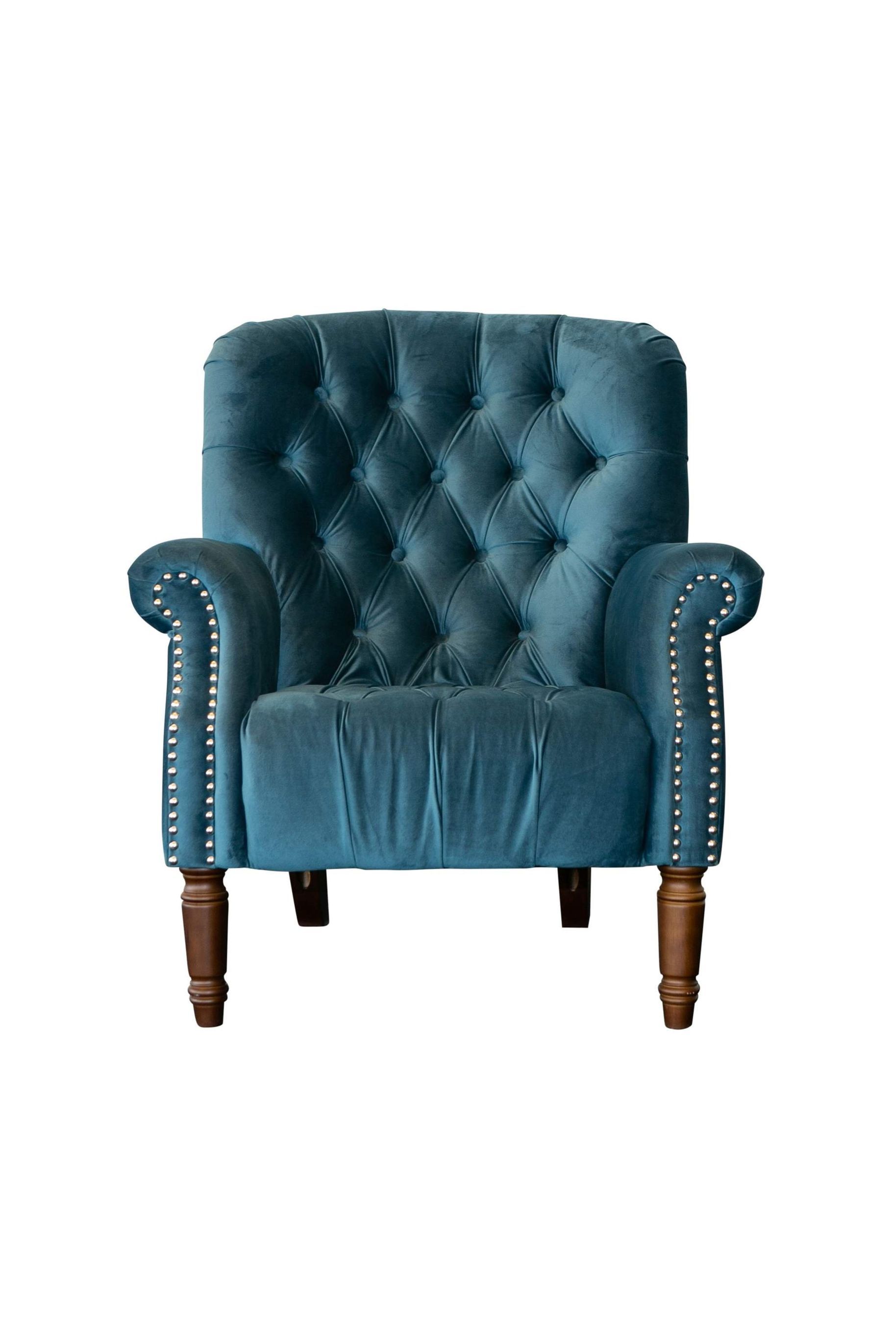 Maurice buttoned armchair in blue velvet, OneWorld Collection