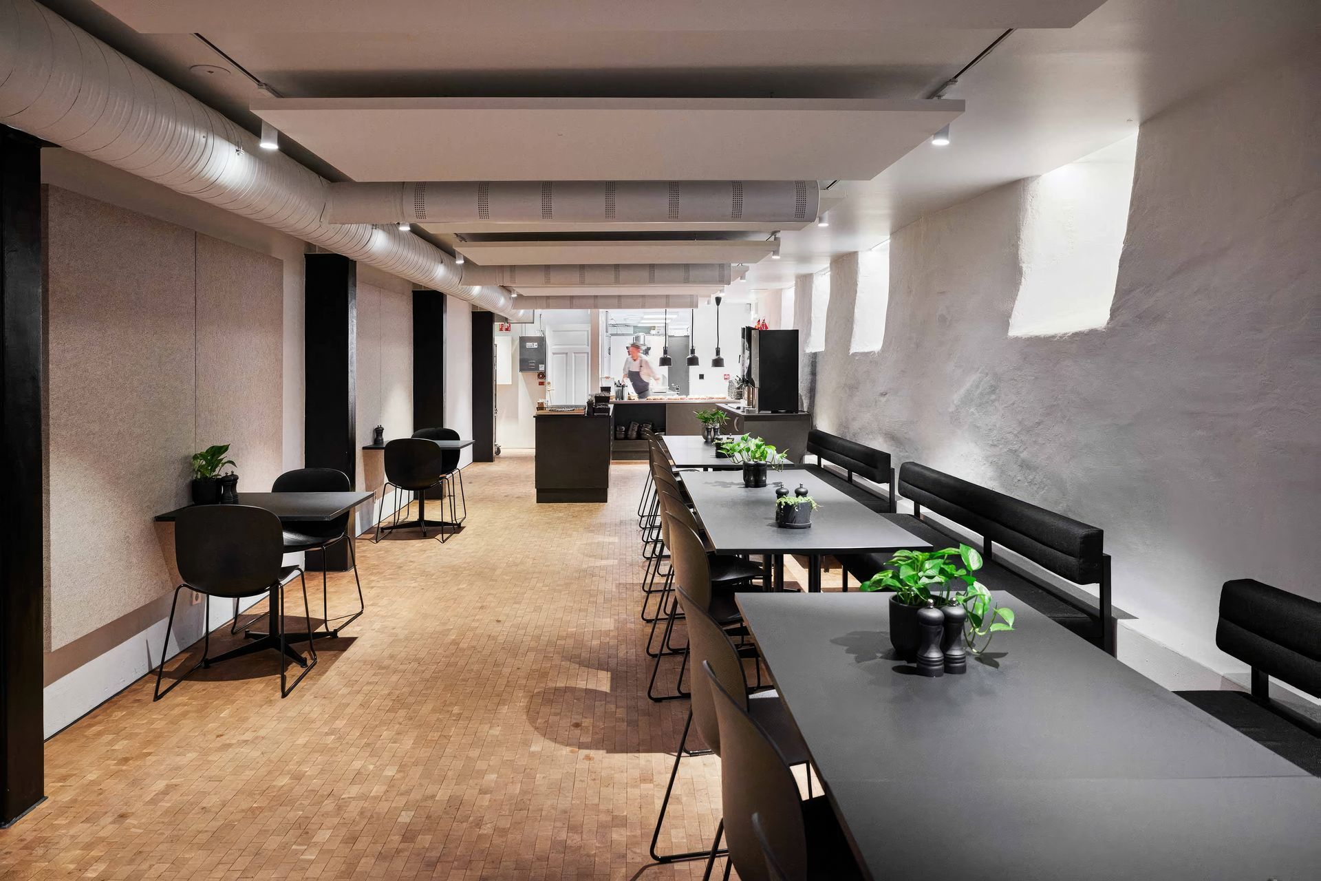 Forte's cafeteria employs a fulltime chef providing daily meals for employees, operating as an events space and large meeting area during Competence Days. | Featured design: RBM Noor Sledgebase chair  | Forte, Olso