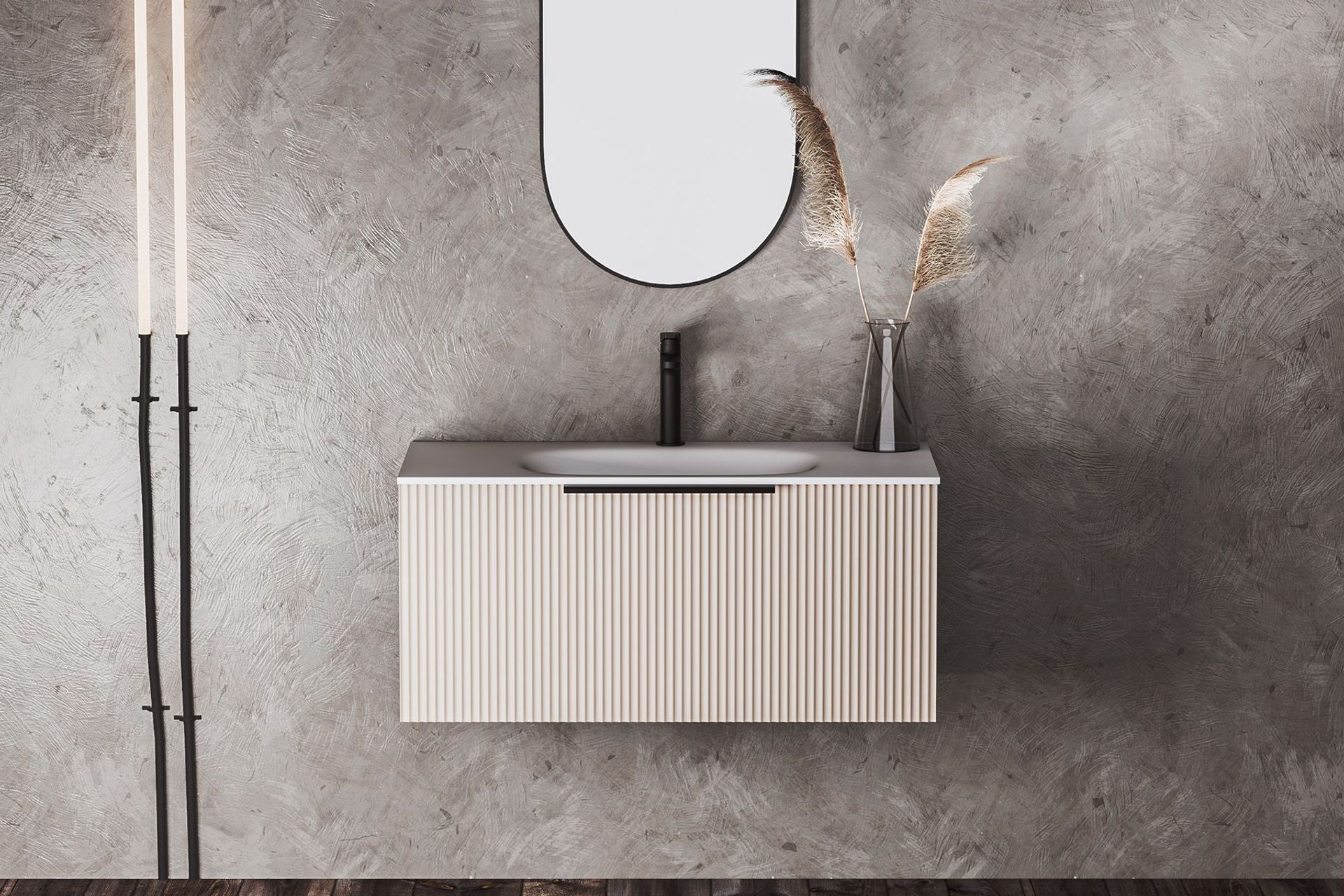 Forma Spio 900 1 Drawer Vanity in Tusk with Matt Black Handle