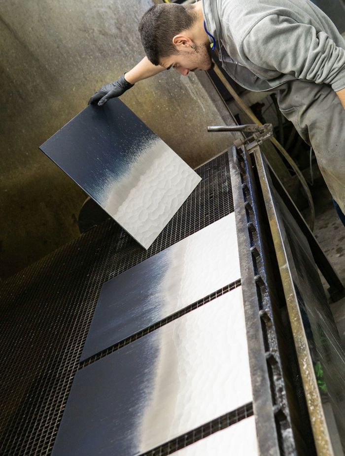 Stromboli decoration on what will be the doors of the Frammenti sideboard