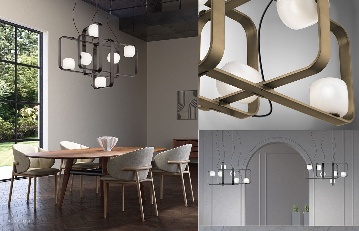 Pendant with sliding metal frames available in the colours charcoal grey or matt bronze