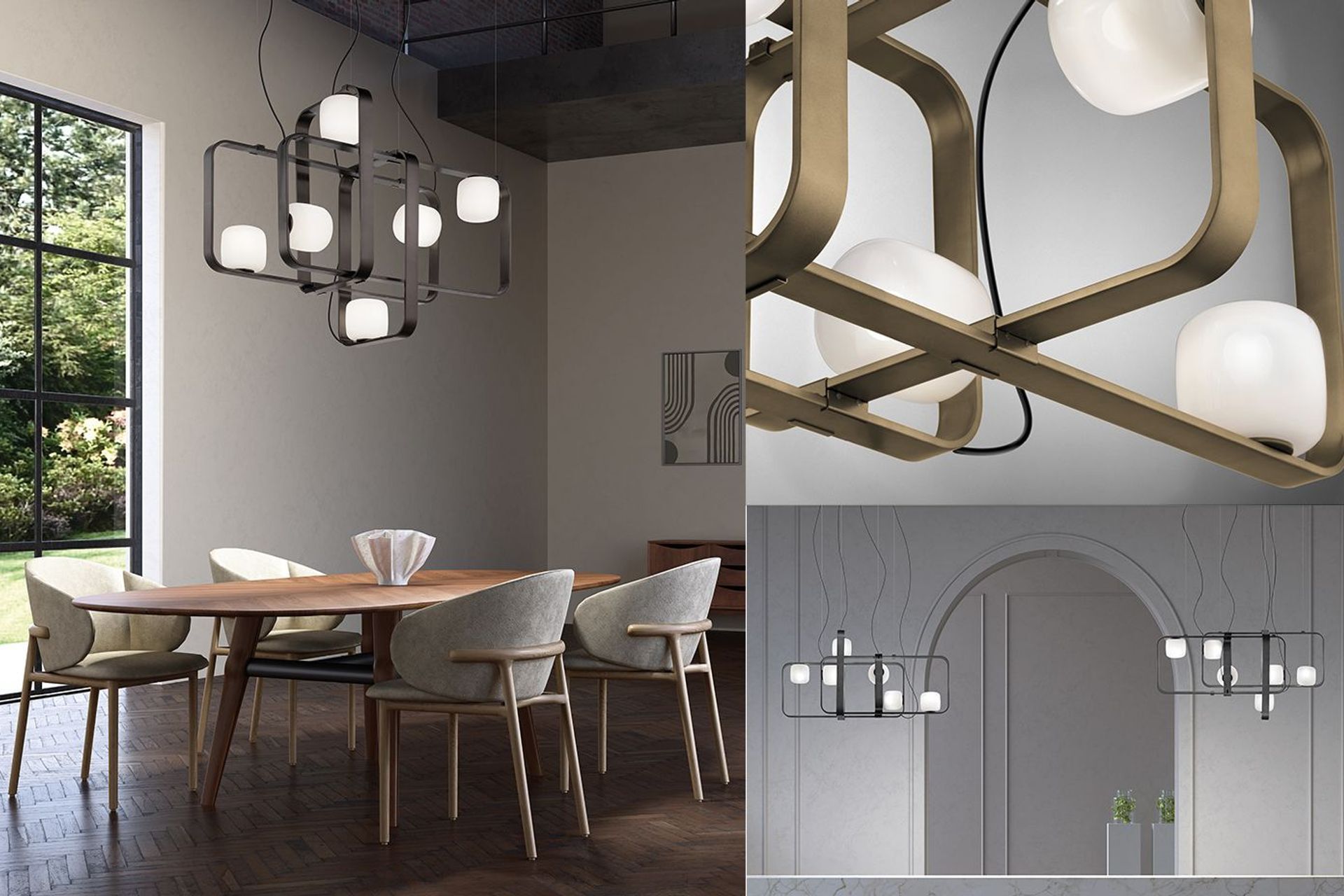 Pendant with sliding metal frames available in the colours charcoal grey or matt bronze