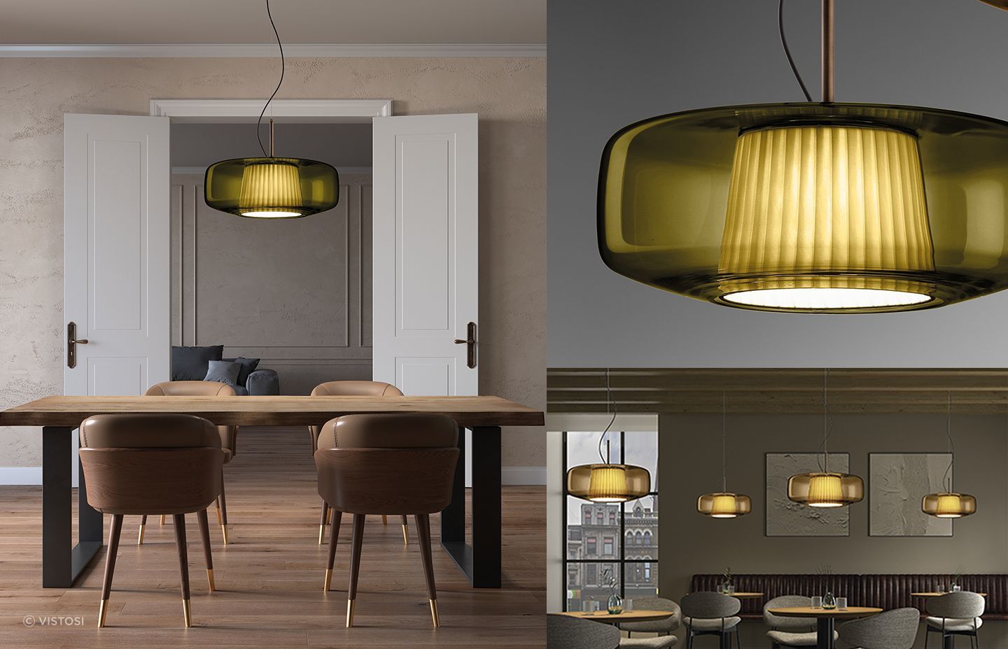 Murano glass pendant available in the colours crystal, fume, amber, burnt earth &amp; green