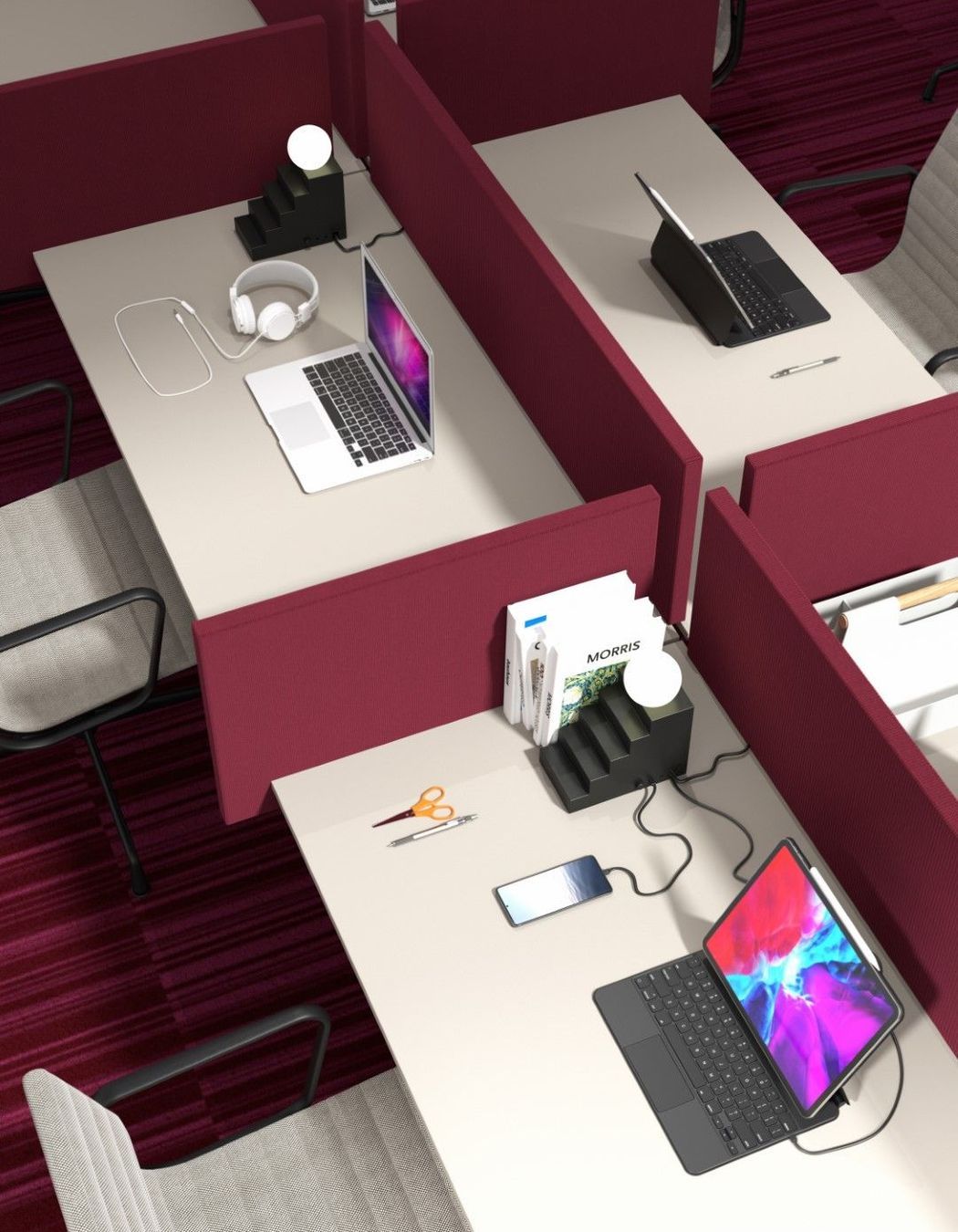 Create a unique working environment with lighting objects like the Oblure Stair Table Lamp with the added functionality of a charging port and dimmable switch.