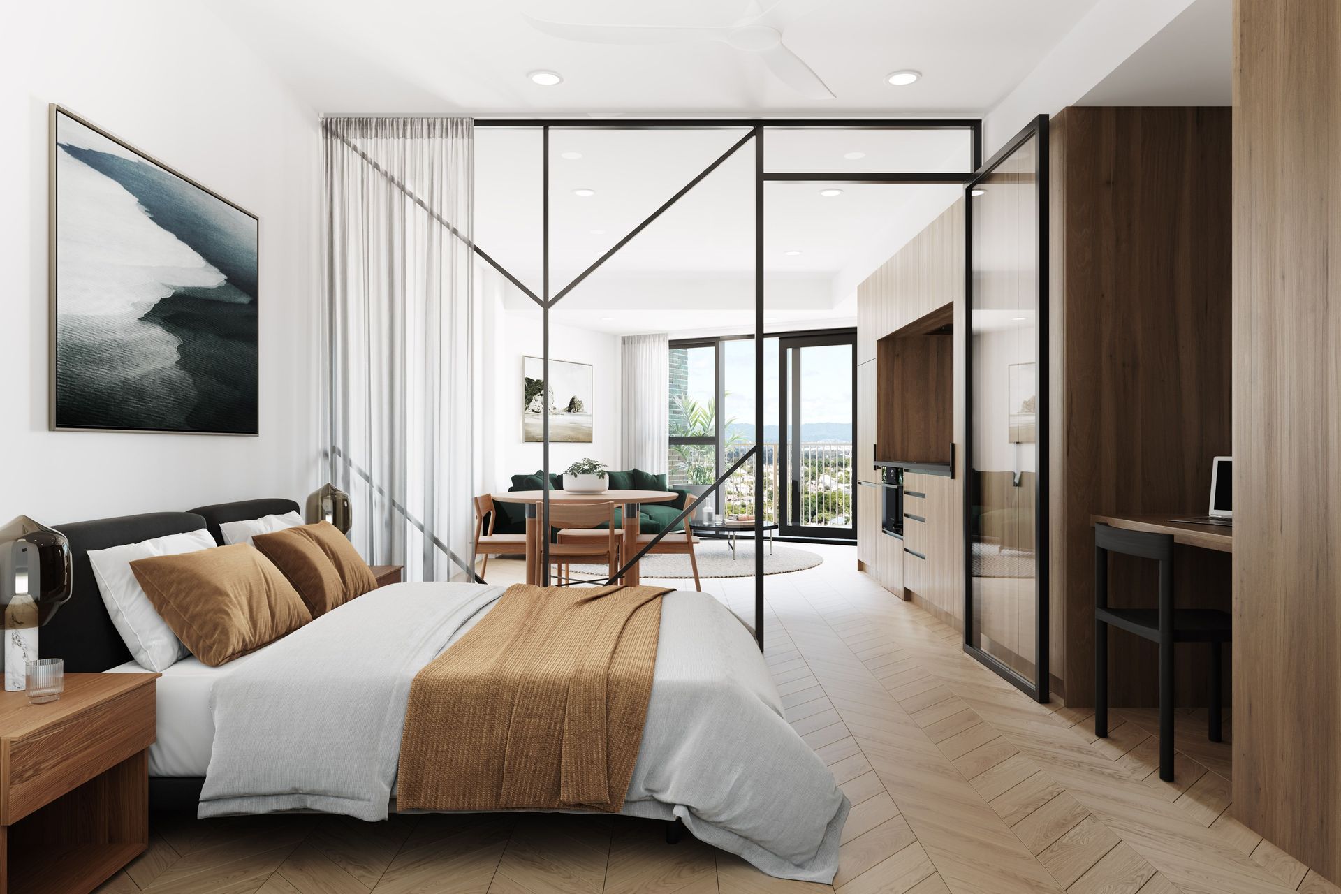 The feather motif is carried throughout the apartments.