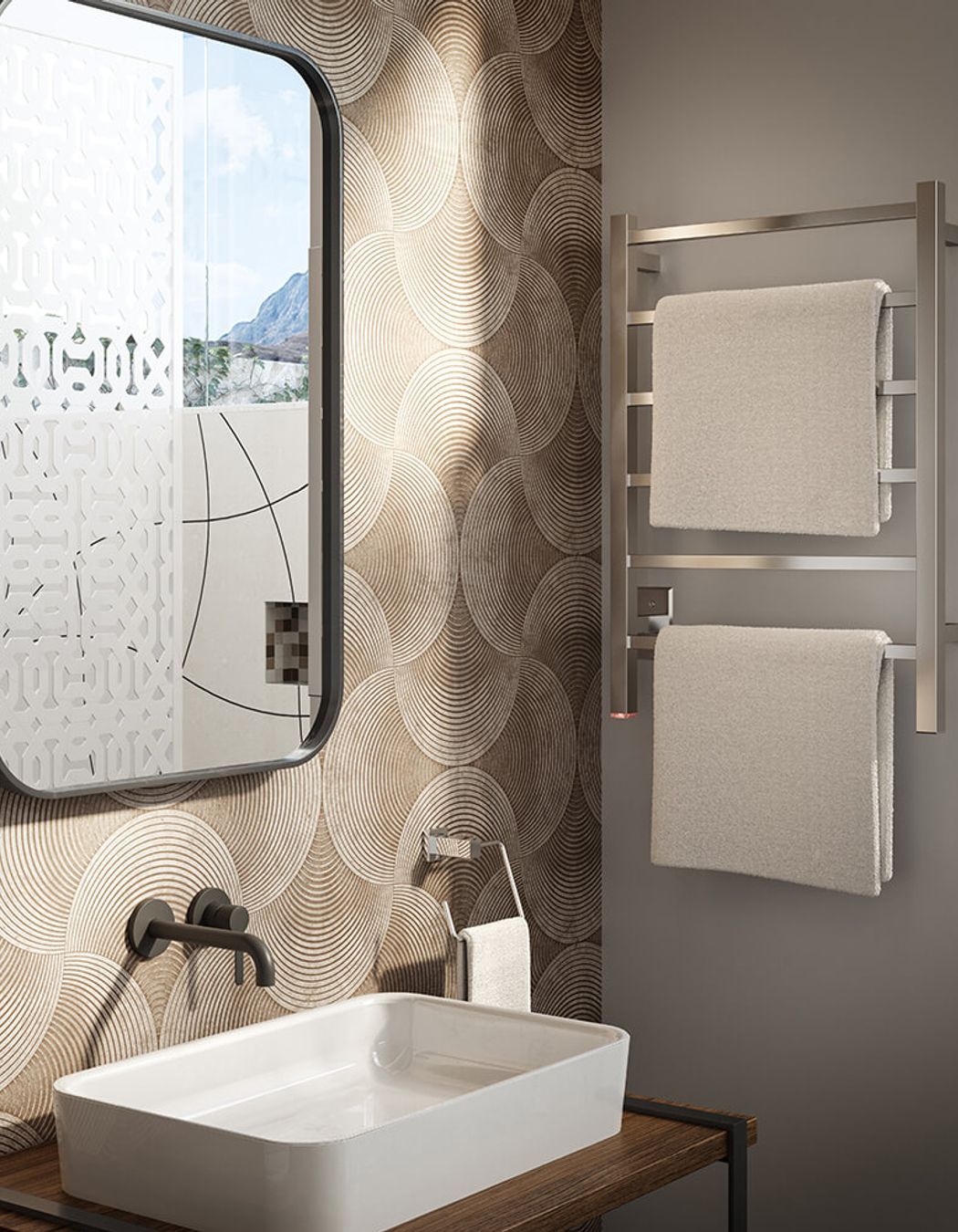 CUBIC 6 Bar 530mm heated towel rail with PTSelect Switch (US model shown here - square cover plate)