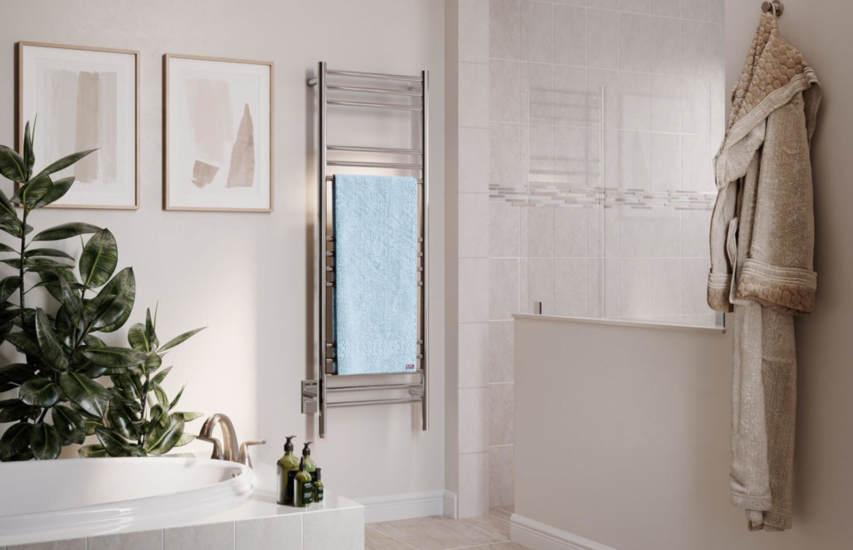 NATURAL 12 Bar 500mm heated towel rail with PTSelect Switch (US model shown here - square cover plate)