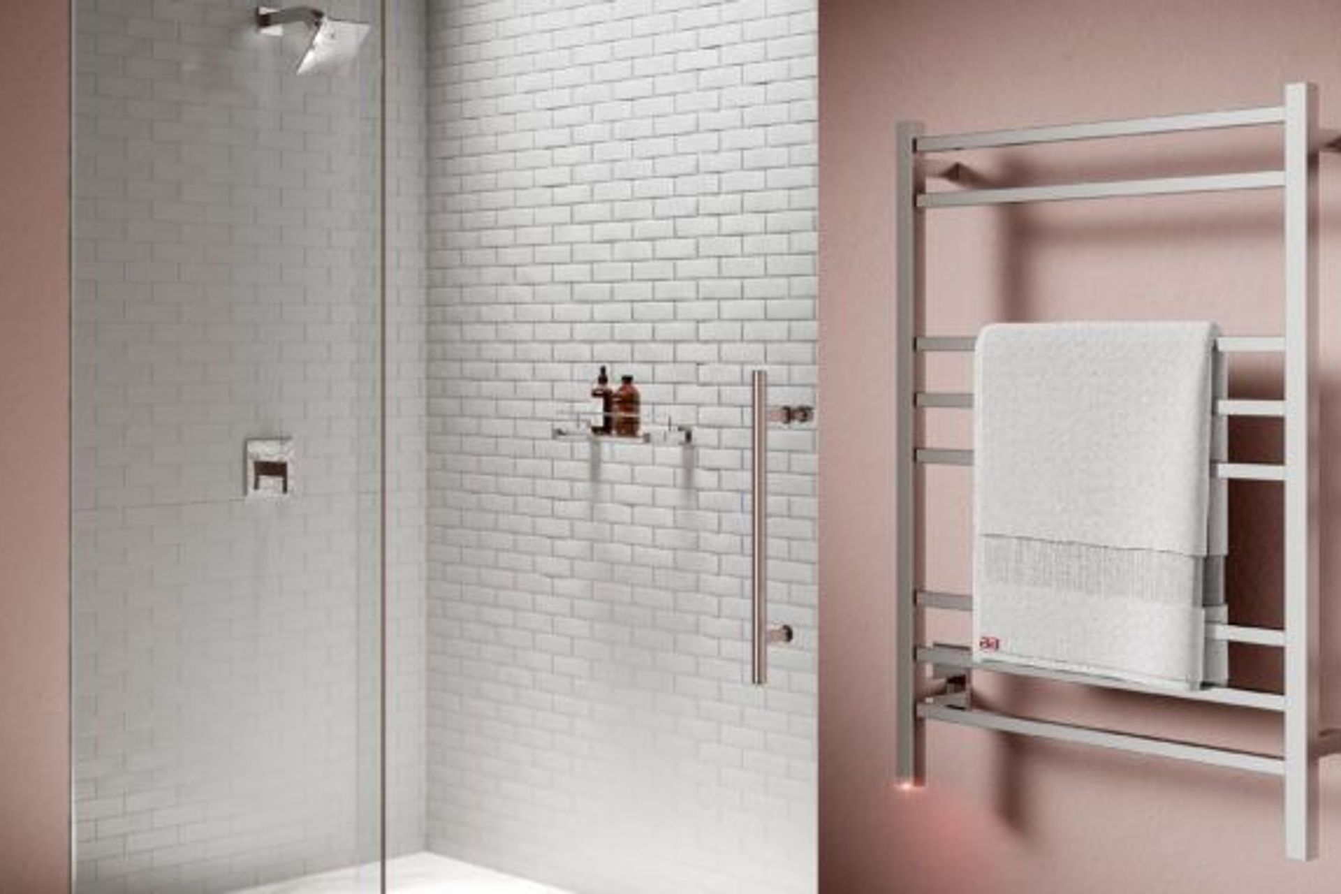 CUBIC 8 Bar 650mm heated towel rail with PTSelect Switch (US model shown here - square cover plate)