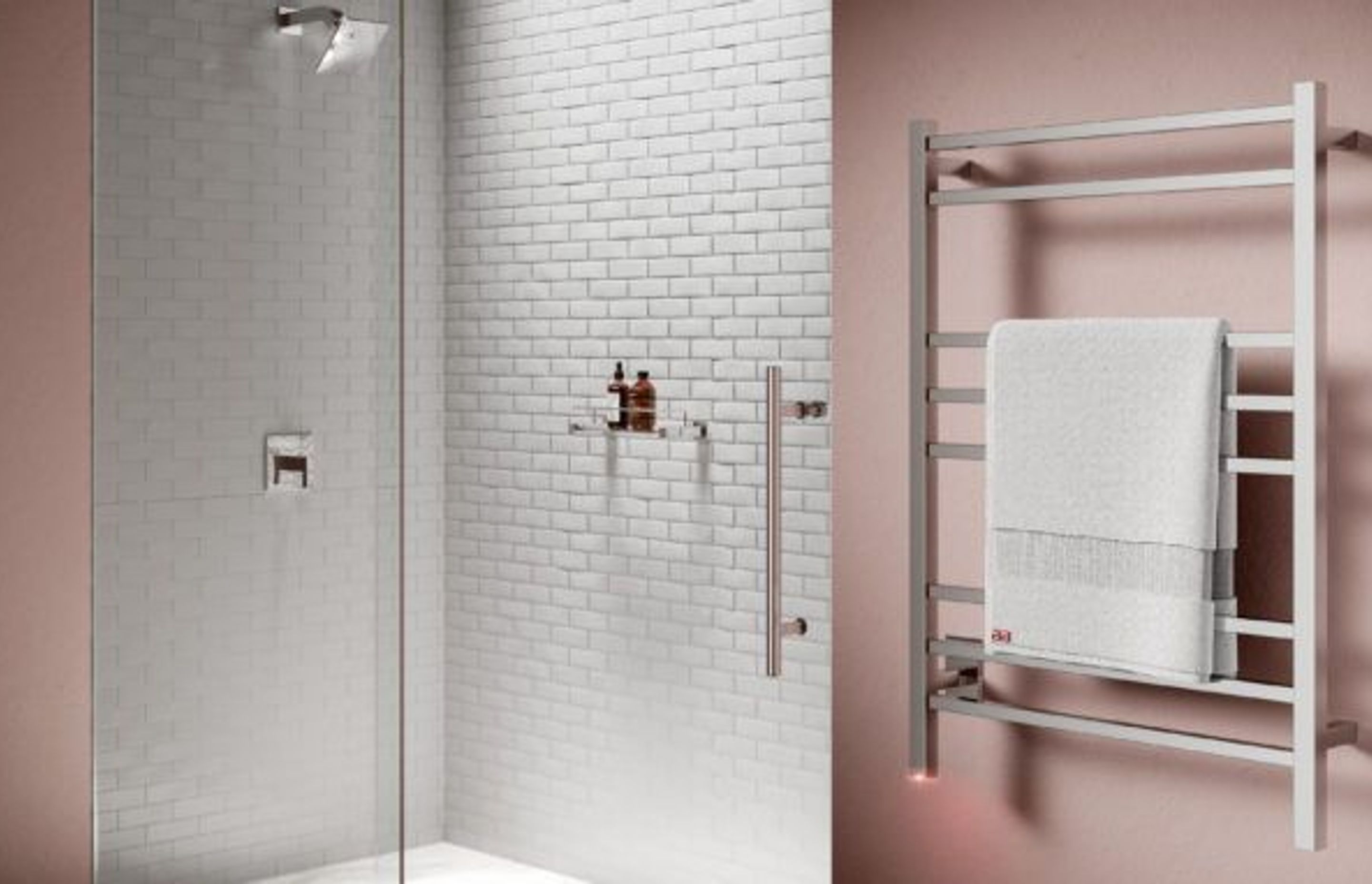 CUBIC 8 Bar 650mm heated towel rail with PTSelect Switch (US model shown here - square cover plate)