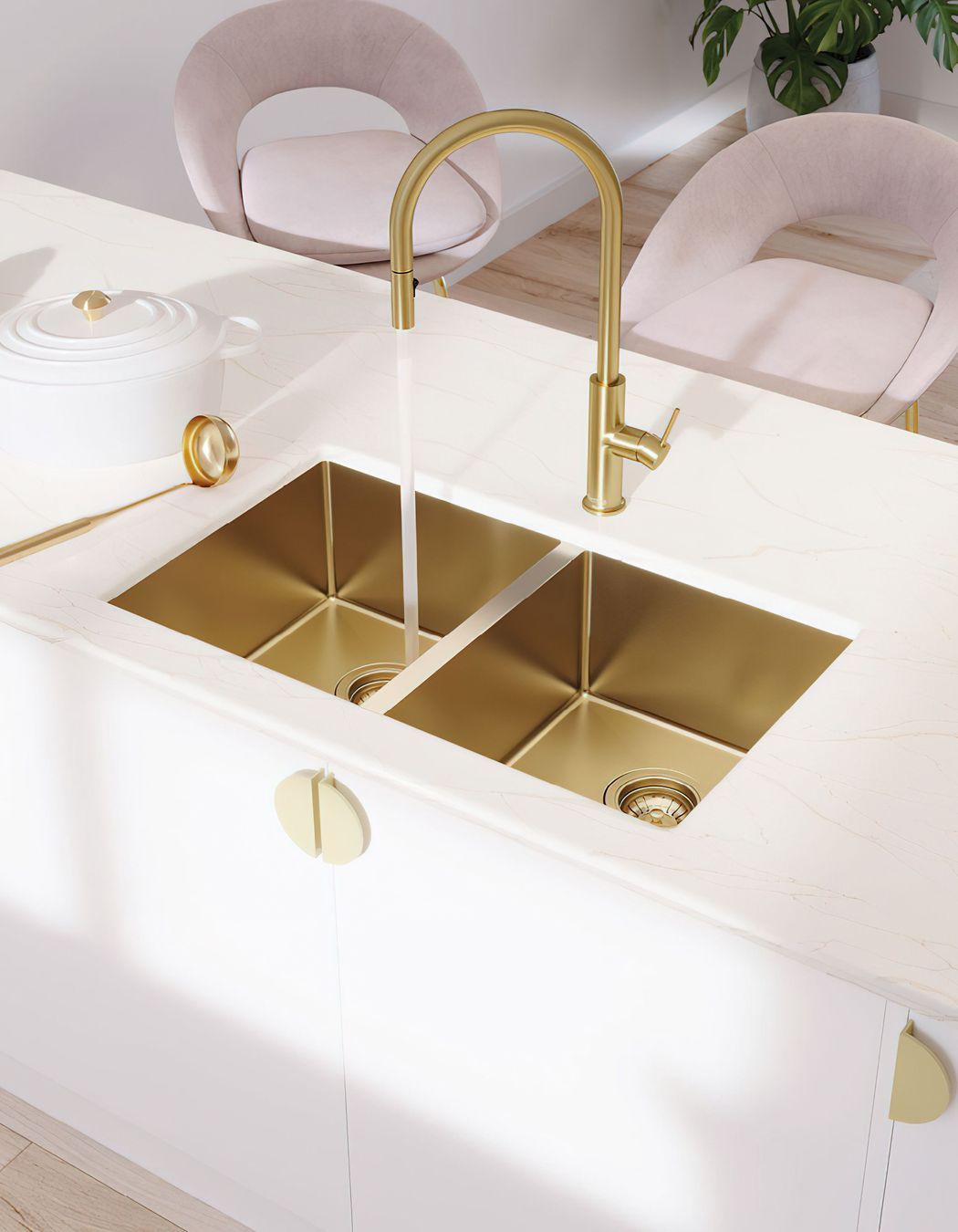One basin can be dedicated to heavy pots, while the other handles lighter dishes.