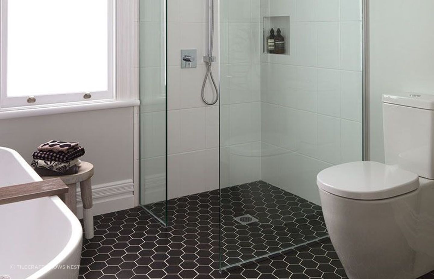 The eye-catching Hex Mosaics Series Tiles from Tilecraft Crows Nest