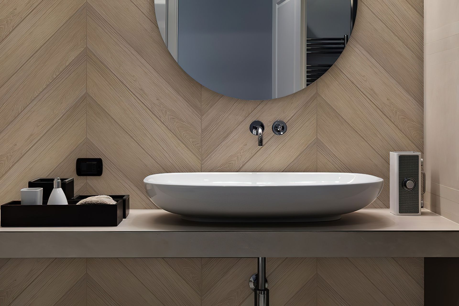 Available in a selection of classic timber colours, the stylish Huski timber look tile collection includes a chevron tile option as well as a plank tile option. Suitable for use as a flooring or wall finish, these elegant timber inspired tiles can be used in wet areas of the home where real timber is not recommended for use, offering a hard wearing and durable porcelain alternative option.