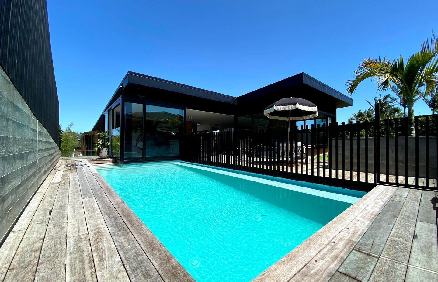 At the rear of the property, the pool was the first part of construction.