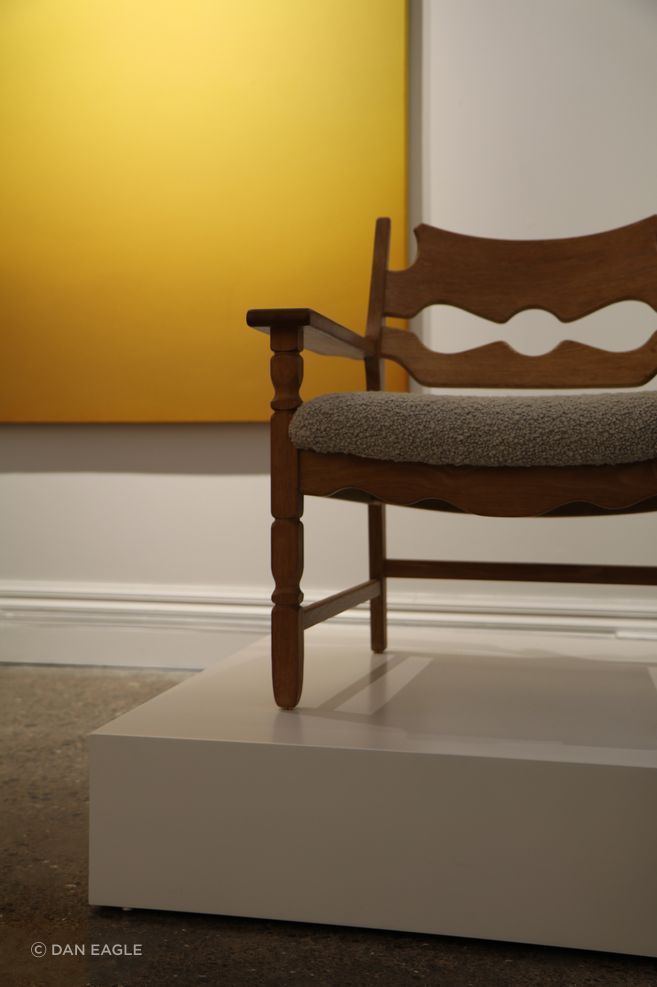 Artwork by Kate Serebrianskaia 'Magnified', 2026.

Pair of Sharp Henning Kjaernulf 'Razorblade' Armchairs by Nyrup Møbelfabrik from Mr. Bigglesworthy at Good Form.
