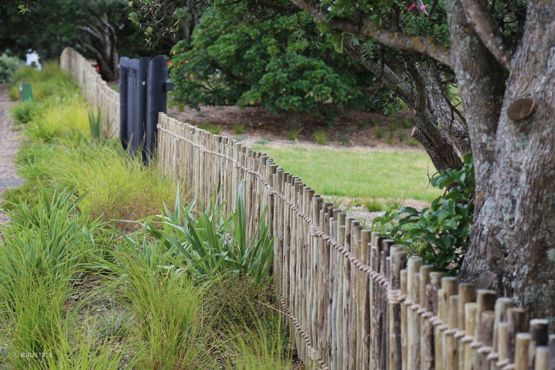 Eucalypt Fencing provides separation while complementing the surrounding landscaping and planting.