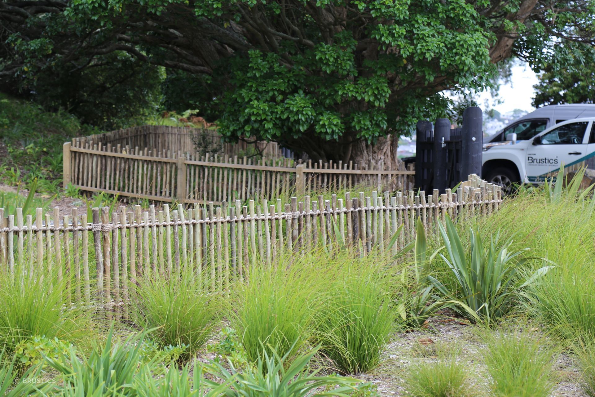 Natural Eucalypt Fencing follows the contours of the landscape around Ōhuiarangi.