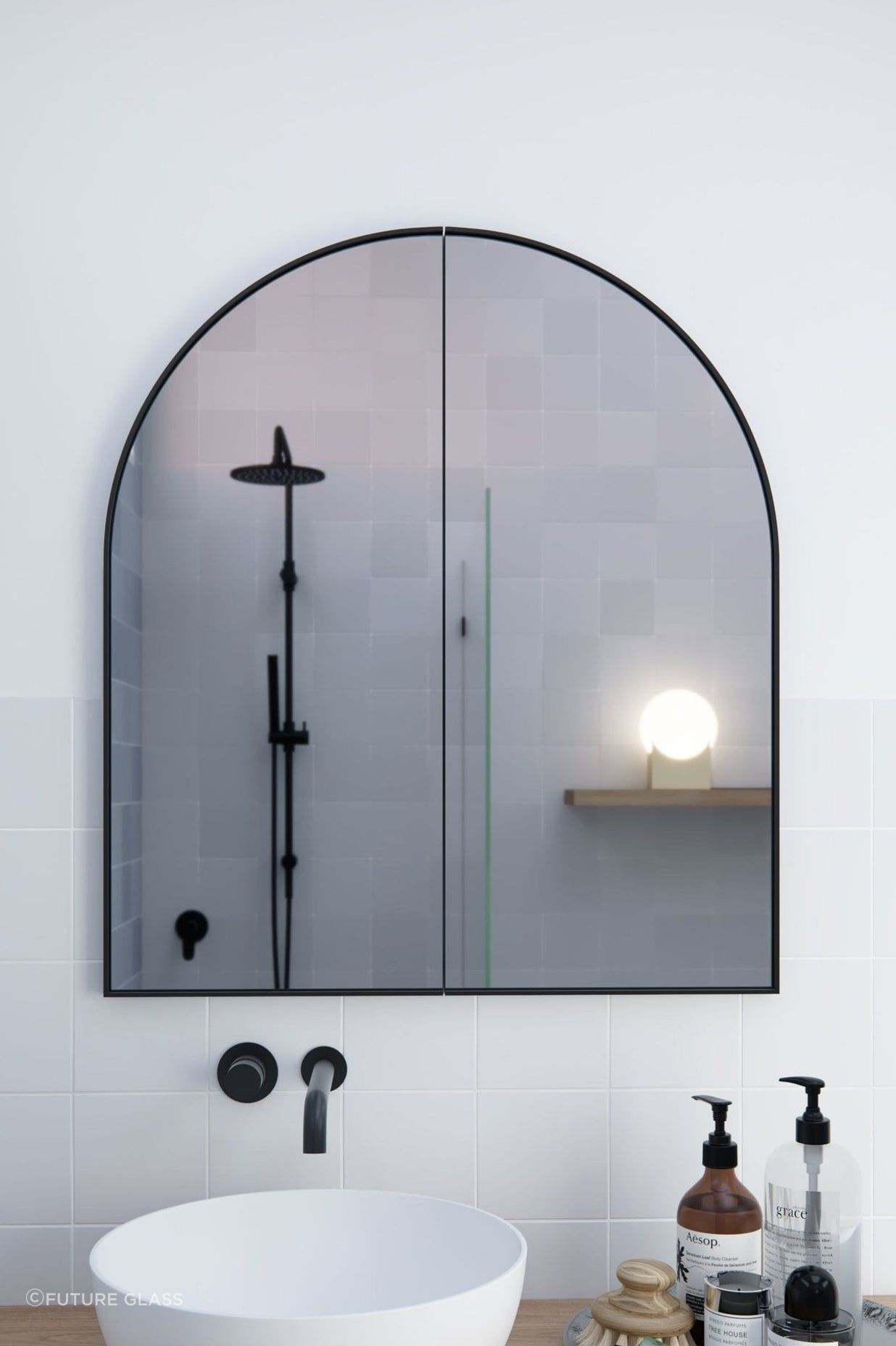 Arch mirrors have a traditional feel, but they work well in modern bathrooms. Featured product: Arch Mirror Cabinet