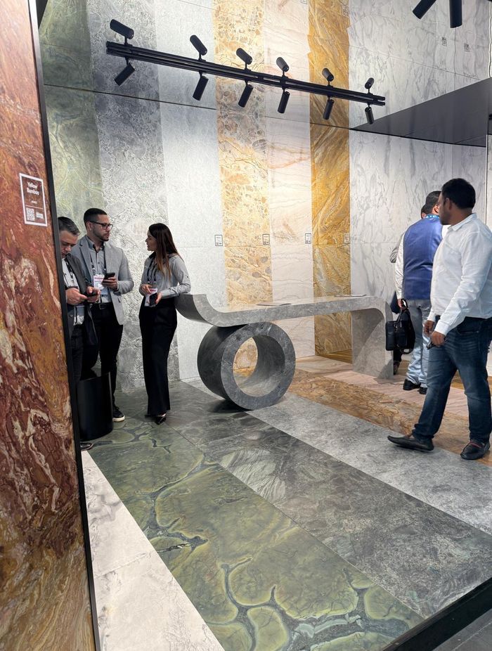 The range on display at Marmomac is incredible, from earthy greens and rich tobacco tones to soft neutrals. Each slab tells a different story, and seeing them at this scale helps you understand how they'll work in real spaces. This is where inspiration happens.