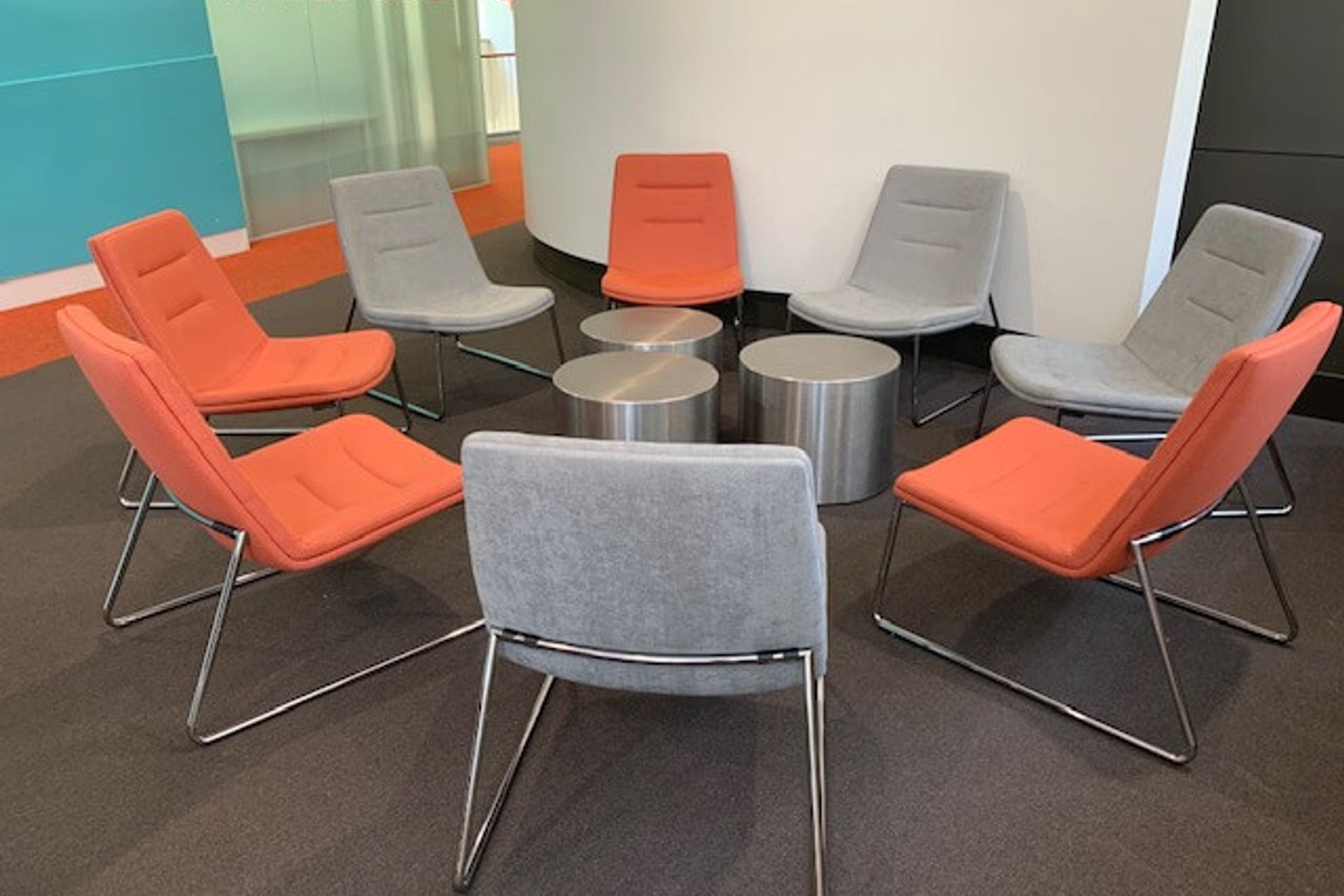 Mister Low back Chairs in Warwick Tritan Gibbs Parrot and Tritan Lewis Cement