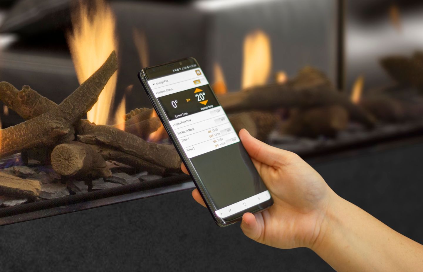 MODE Fireplaces can be operated by a smartphone, giving you the power to control your fireplace from anywhere - whether you're at the office, en route or sitting in another room.
