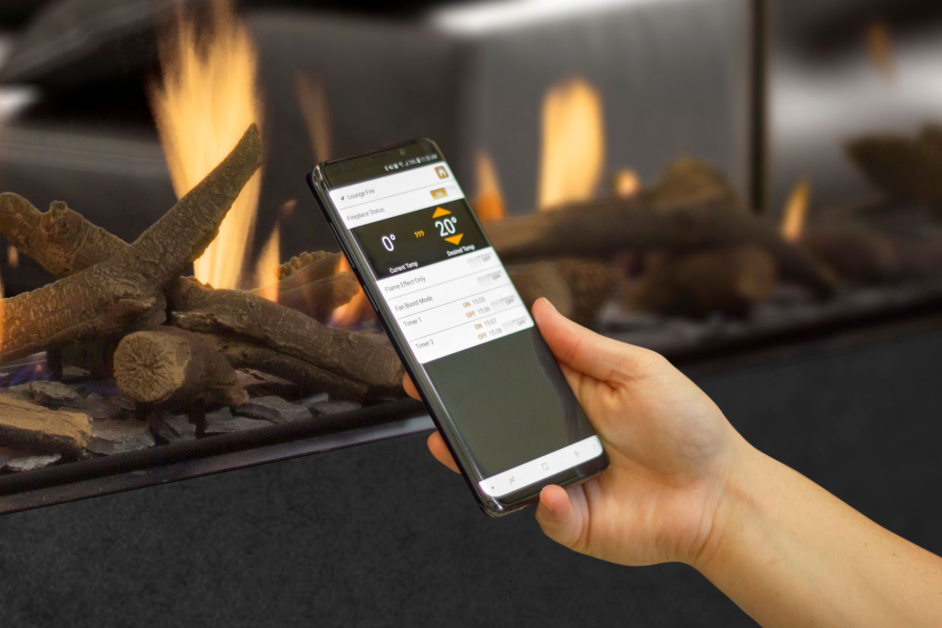 MODE Fireplaces can be operated by a smartphone, giving you the power to control your fireplace from anywhere - whether you're at the office, en route or sitting in another room.