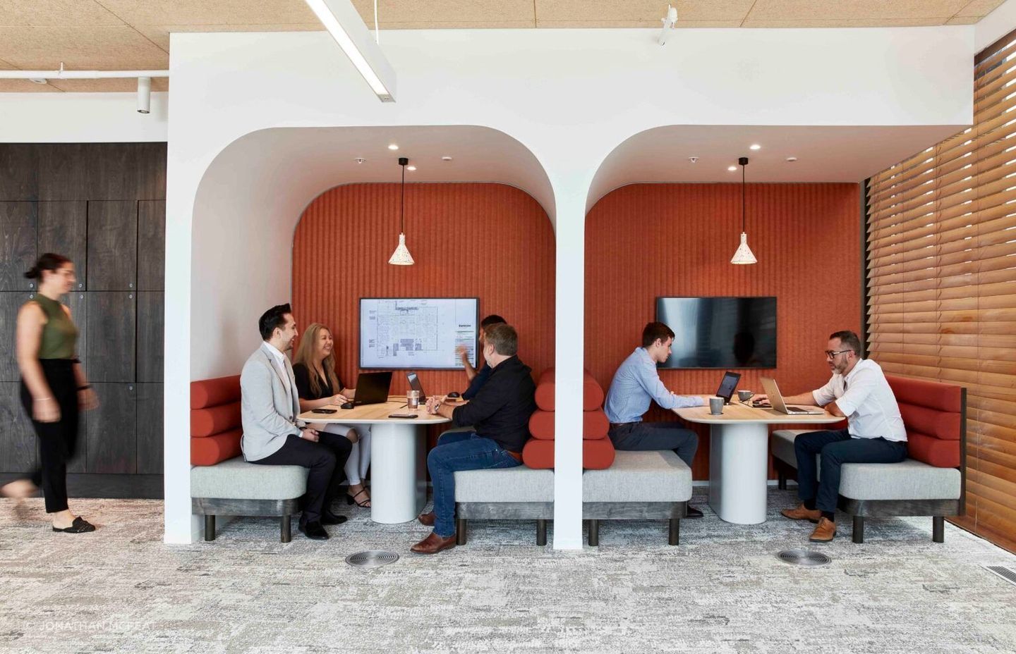 Meeting booths at Australian construction company Shape’s office in Sydney, by Siren Design