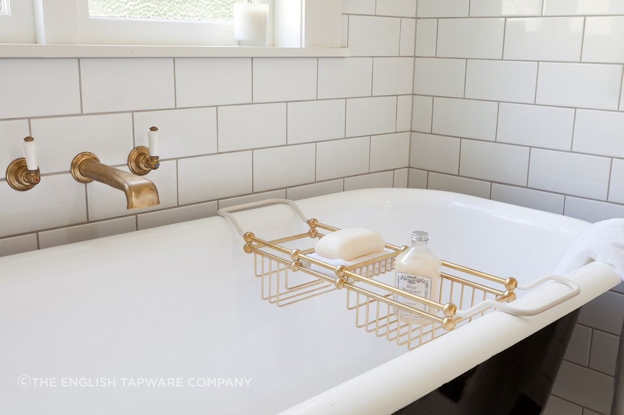 Bath shelves can be the same material as the tubs taps.