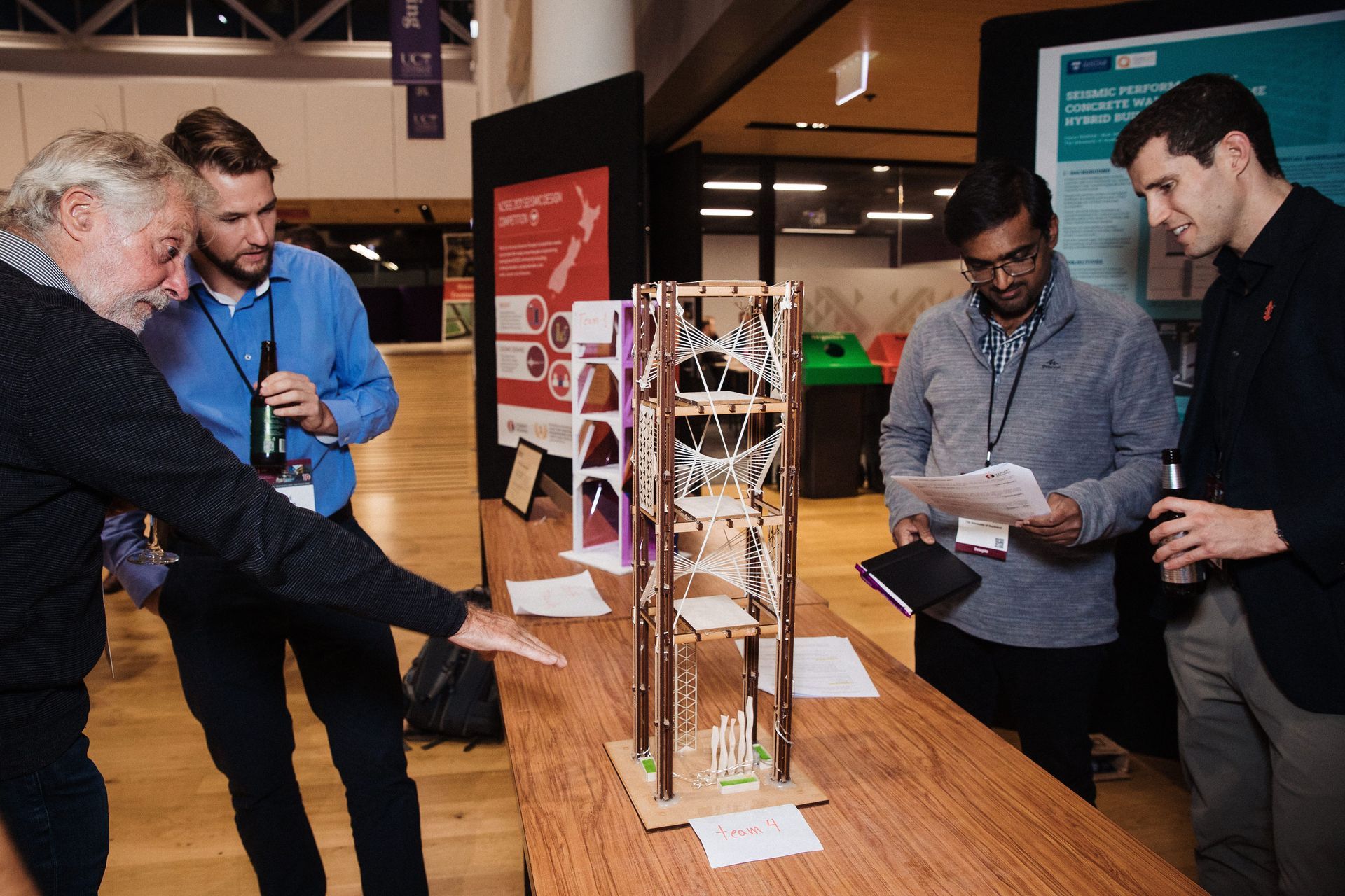 NZSEE organised a design competition in which teams of young professional engineers and post-graduate students designed and constructed a scale model building, which were then tested for seismic resilience at the conference.