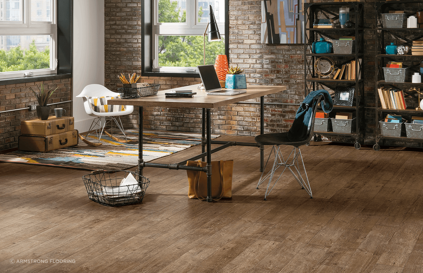 Vinyl flooring or luxury vinyl flooring is a popular choice for home offices.