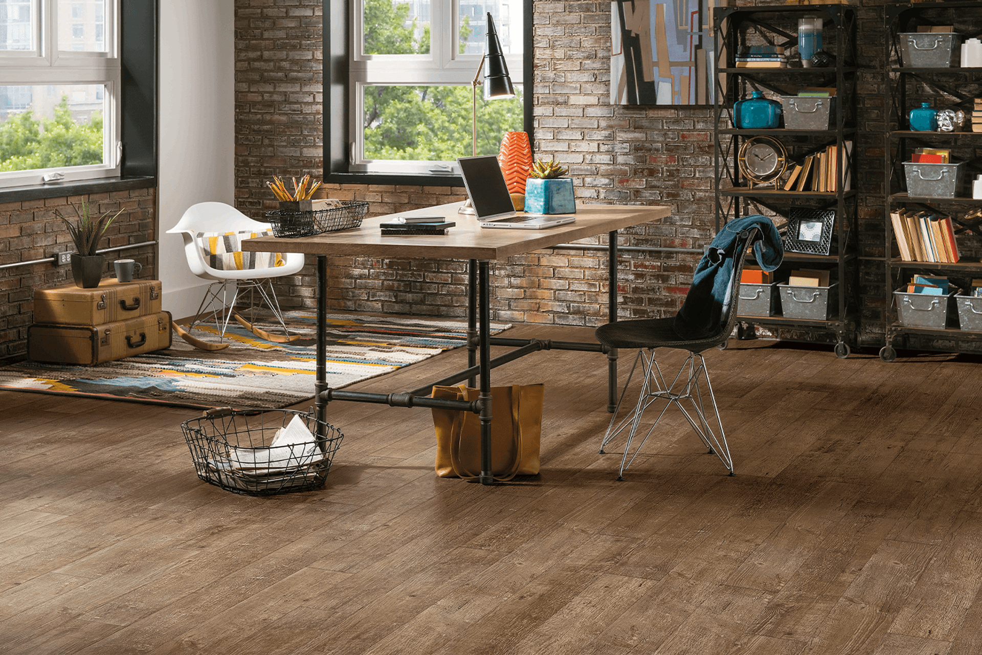 Vinyl flooring or luxury vinyl flooring is a popular choice for home offices.