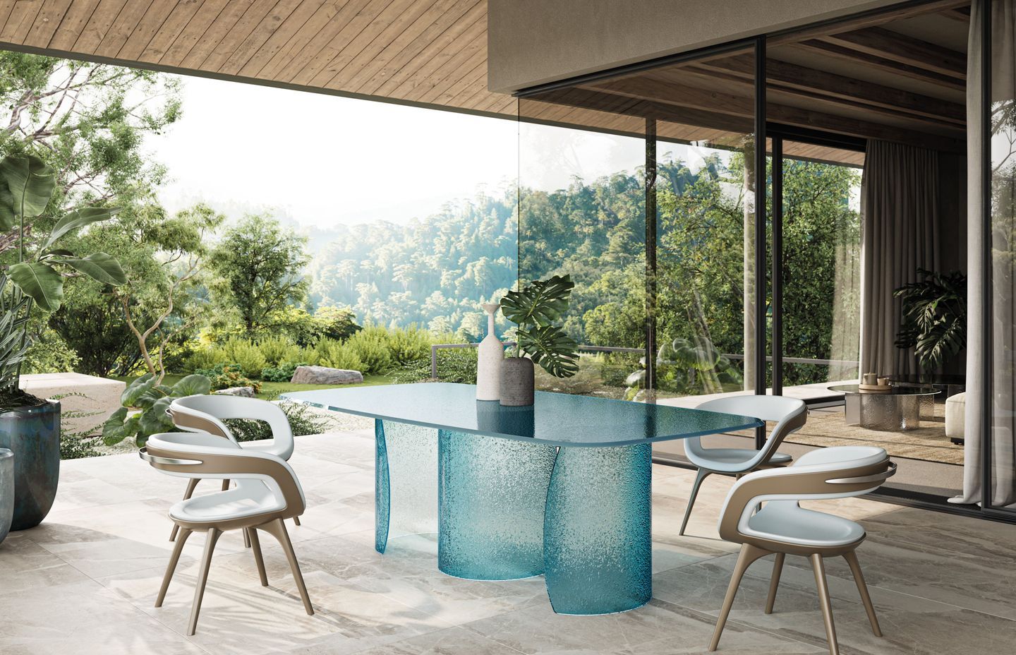 Petalo dining table is available as a round or rectangle top