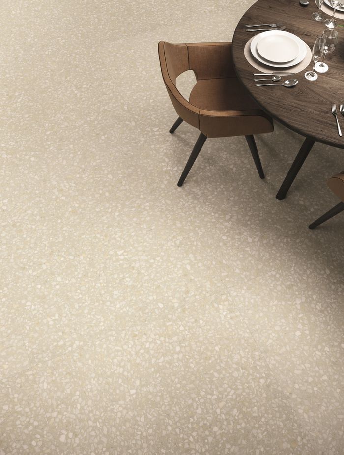 OBI is a contemporary floor tile in a large format, perfect for high traffic areas. Timeless terrazzo tile that offers a distinctive look in size 1000 x 1000mm.