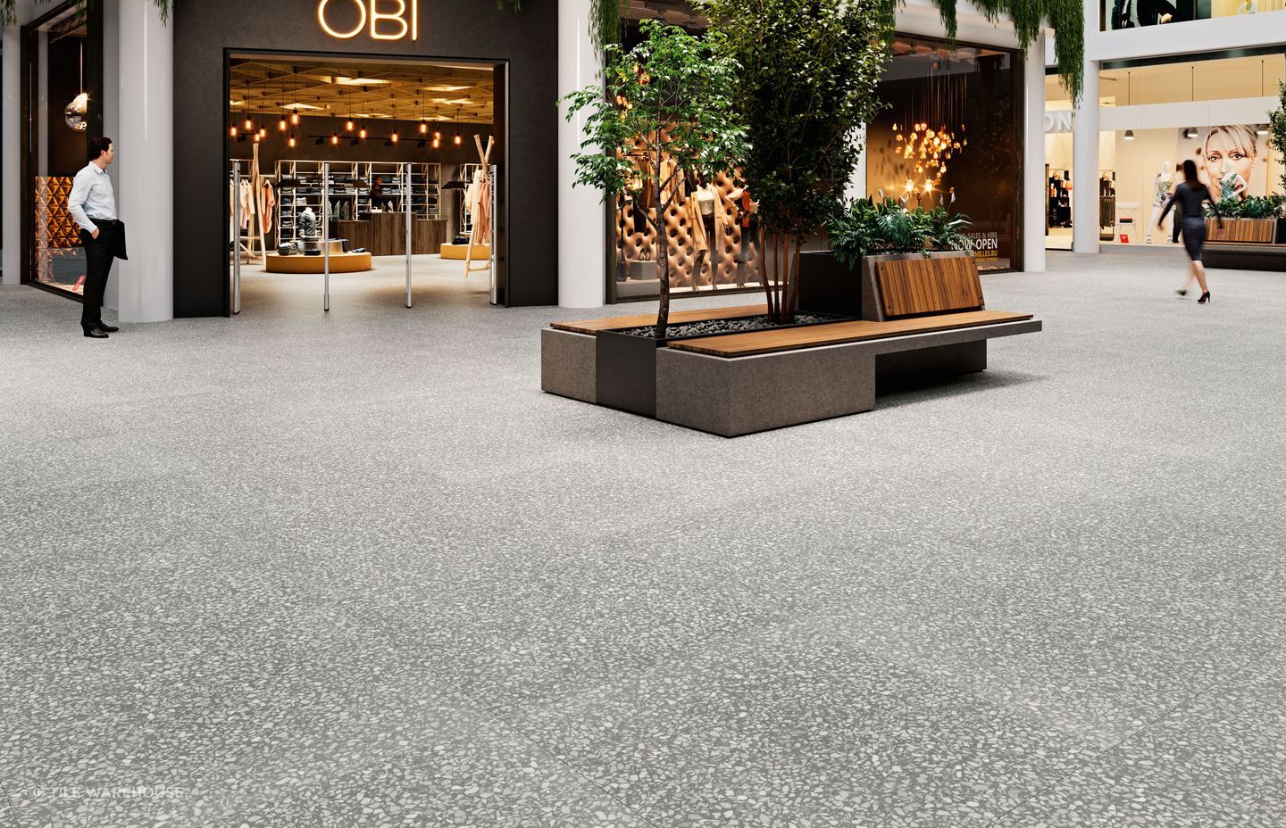 OBI is a contemporary floor tile in a large format, perfect for high traffic areas. Timeless terrazzo tile that offers a distinctive look in size 1000 x 1000mm.