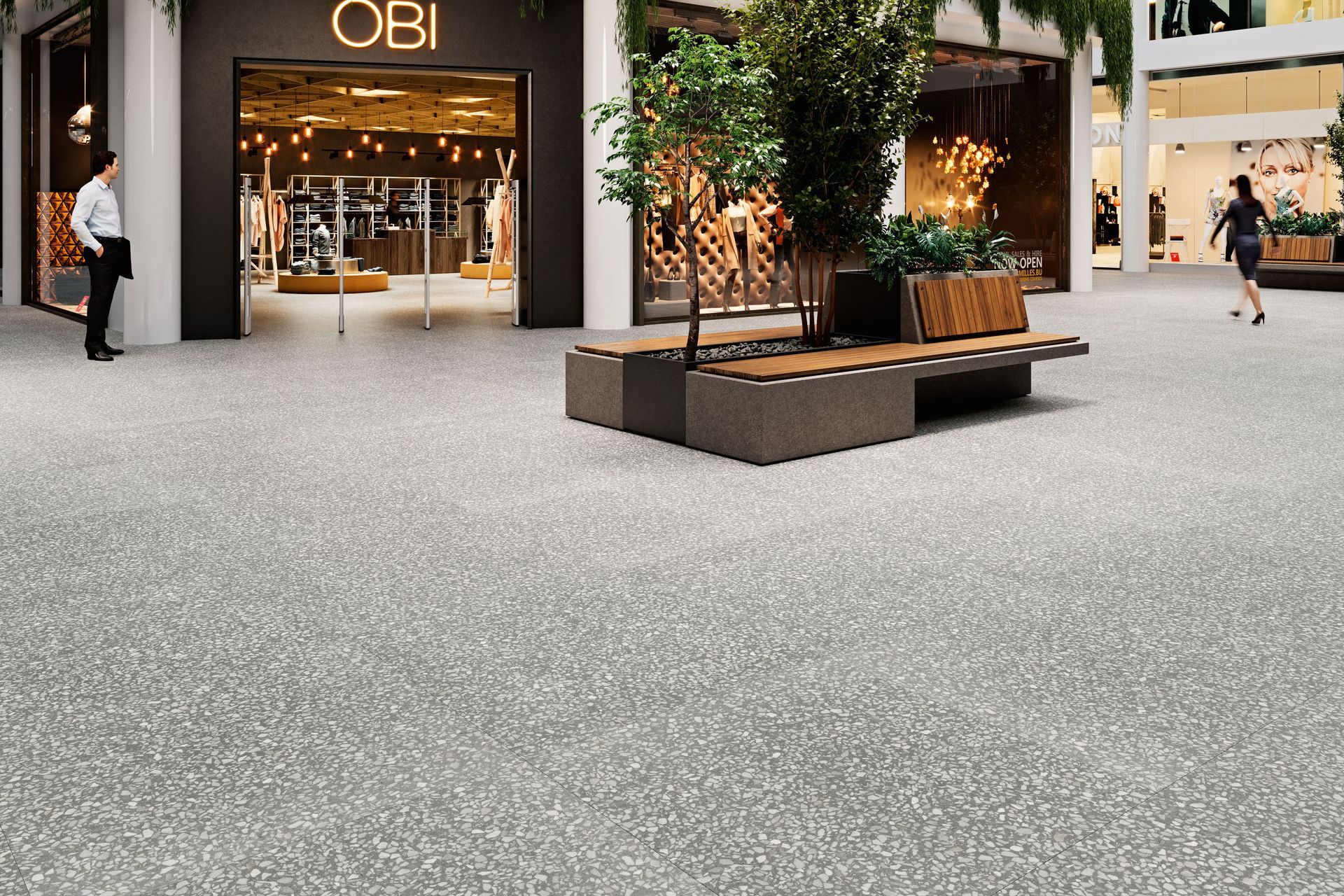OBI is a contemporary floor tile in a large format, perfect for high traffic areas. Timeless terrazzo tile that offers a distinctive look in size 1000 x 1000mm.