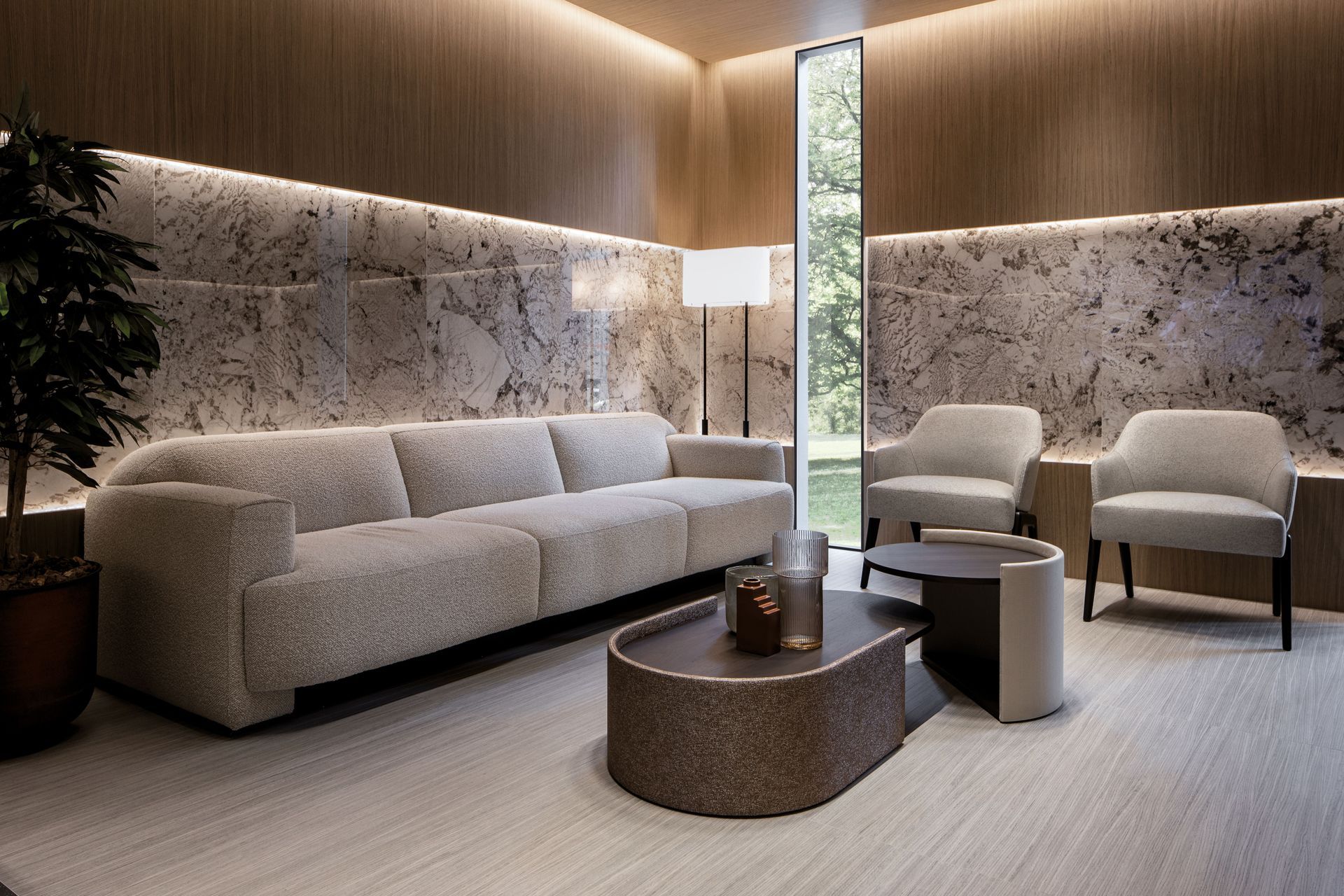 The range takes inspiration from the world of marbles and the material of wood, with clean, minimalist veining and array of colours.