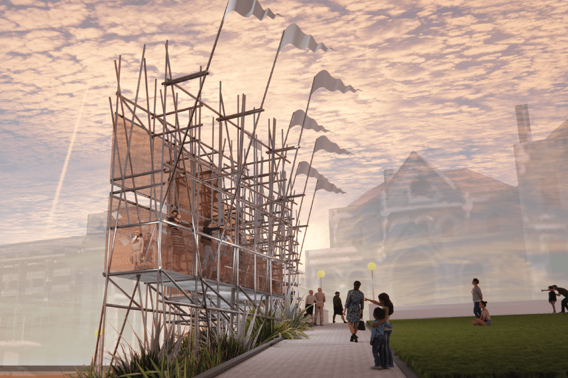 "Pushing up the sky" the sculpture concept designed together with Maureen Lander and Sarah Treadwell.