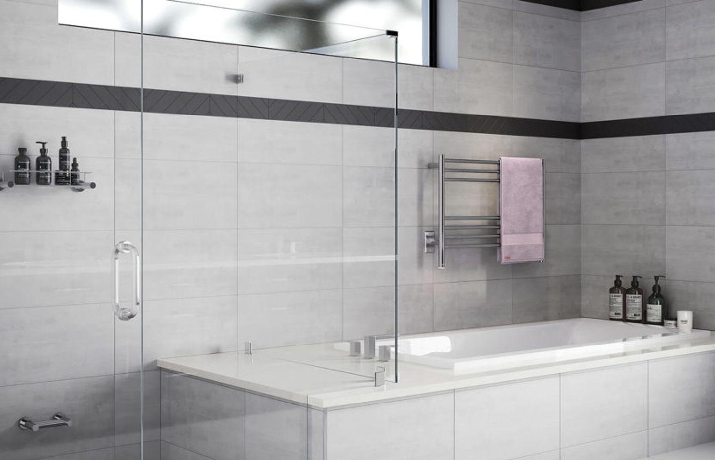 NATURAL 7 Bar 800mm heated towel rail with PTSelect Switch (US model shown here - square cover plate)
