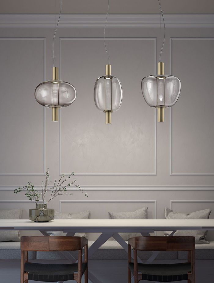 Riflesso pendants, 3 unique shapes available in 4 Murano glass colours and 2 metal colours