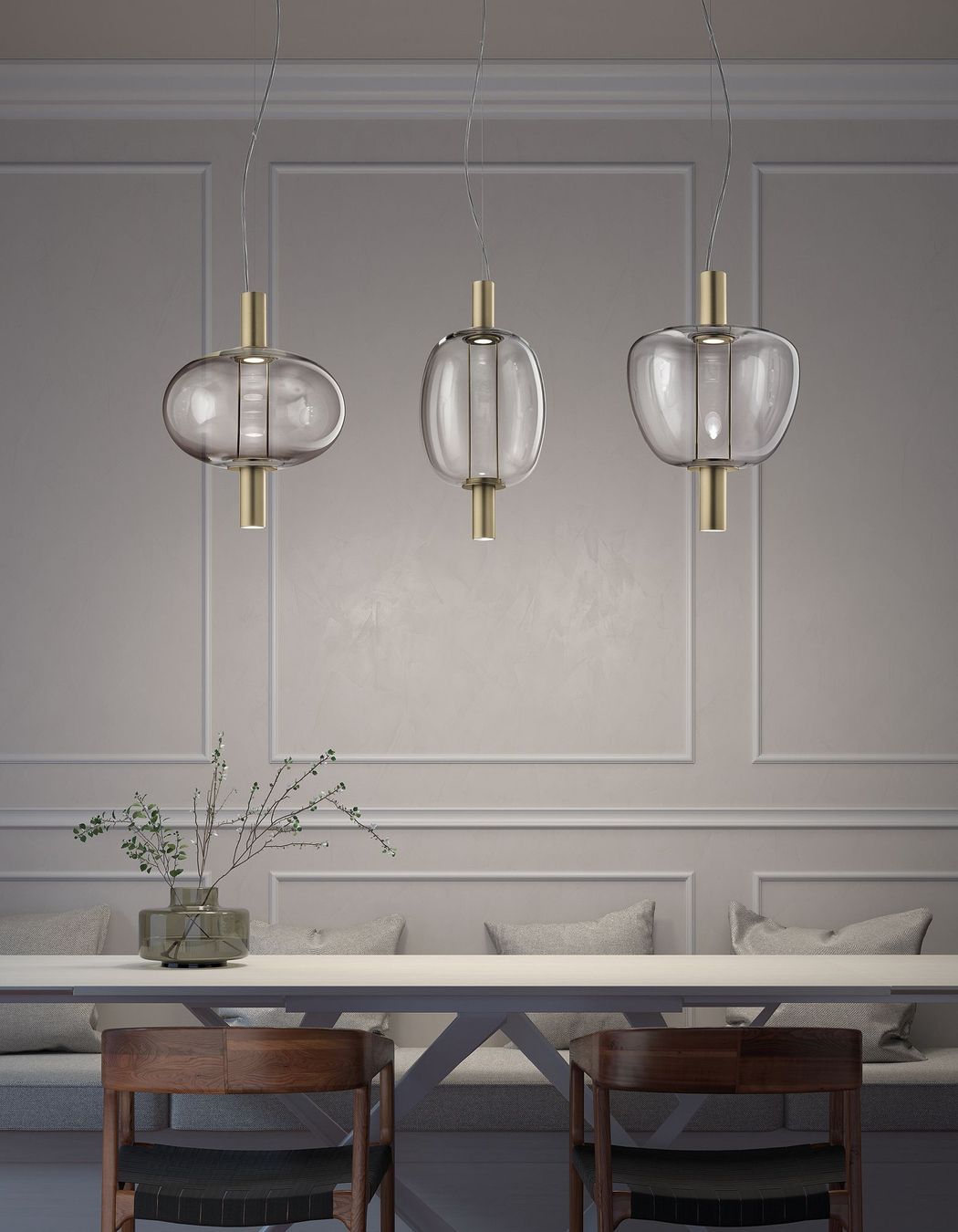 Riflesso pendants, 3 unique shapes available in 4 Murano glass colours and 2 metal colours
