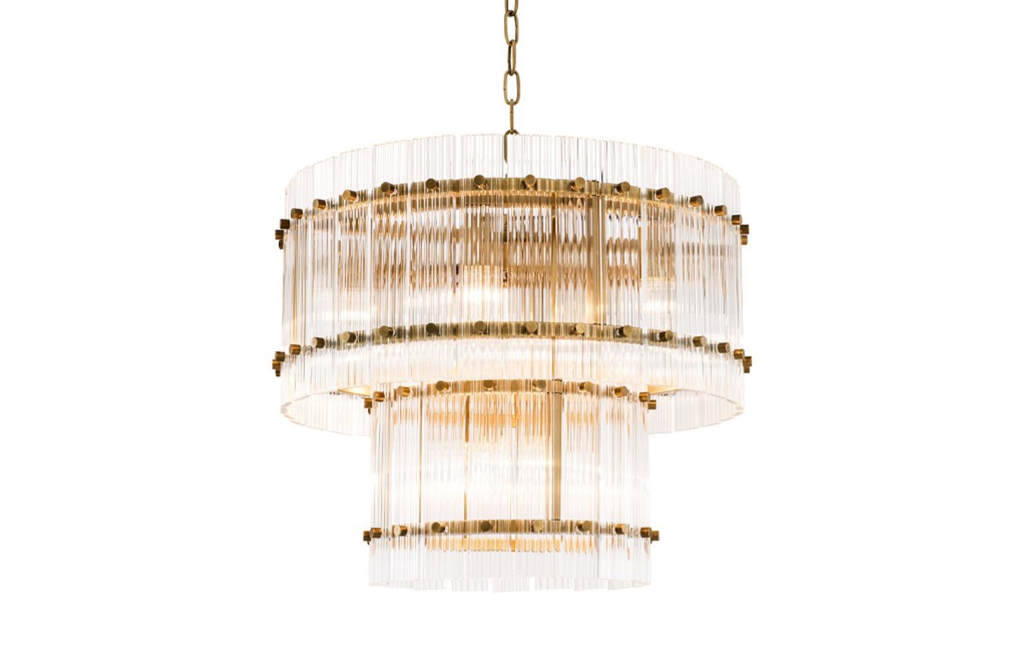 Fluted glass lighting like the Ruby chandelier from TRENZSEATER can add a stunning Art Deco-style feature in your interiors,