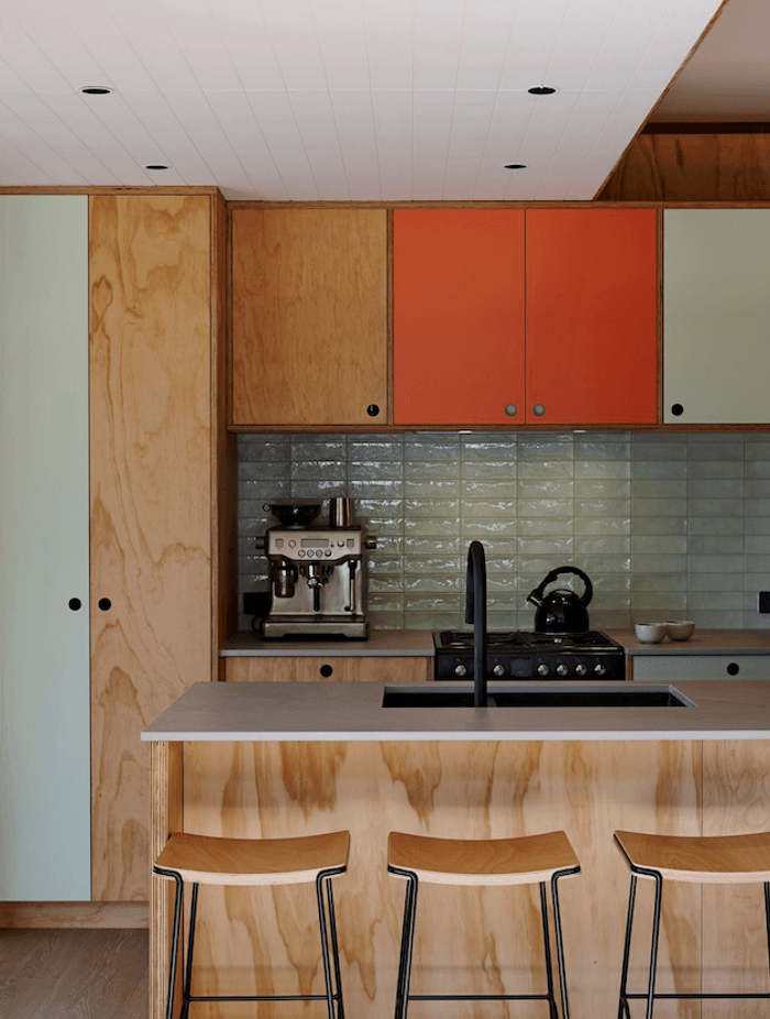 Ply is the dominant material throughout the interior, and is peppered with happy colour.