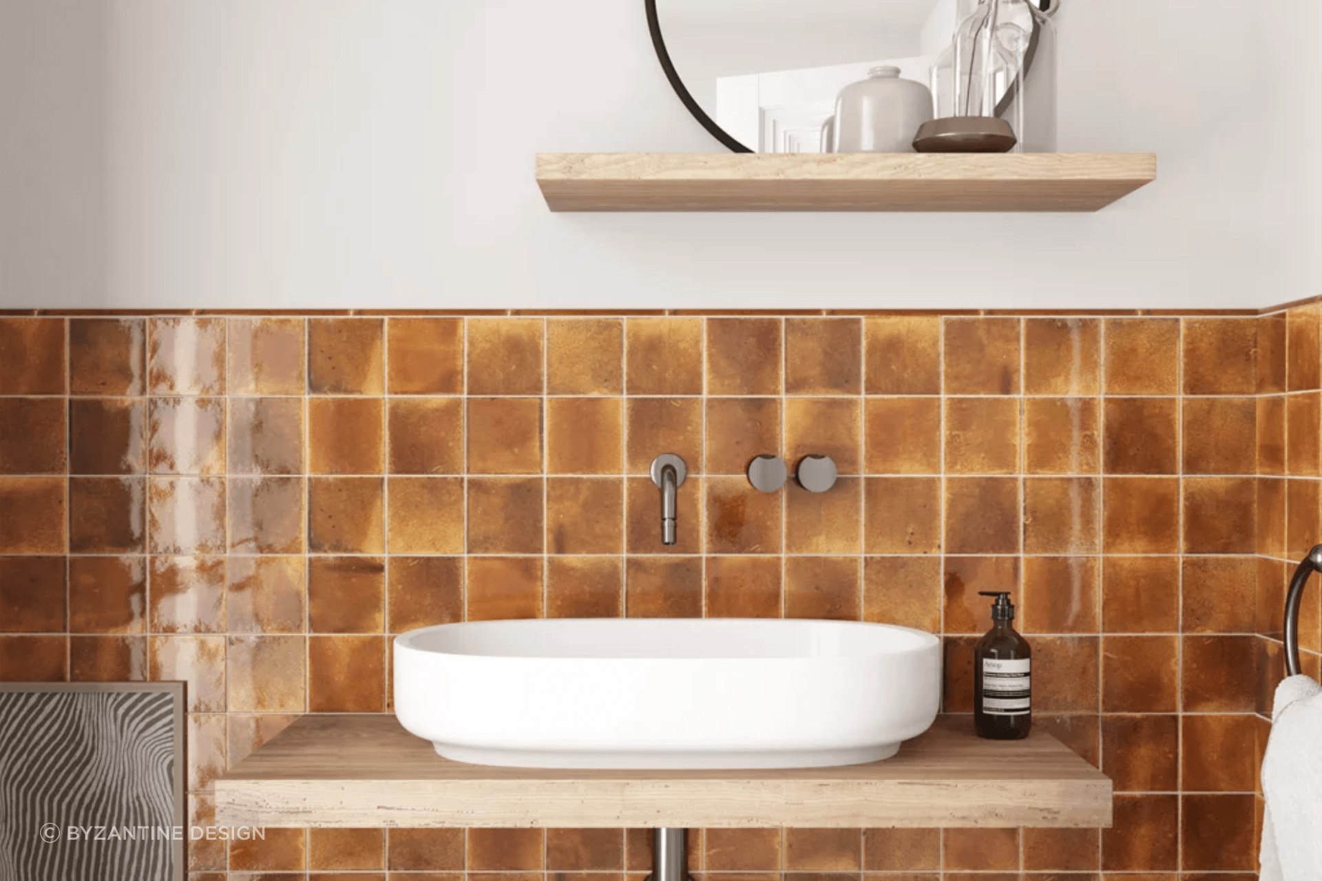 Tiles Featured: Byzantine Design's Angkor collection in the colour 'Burnt Sienna'